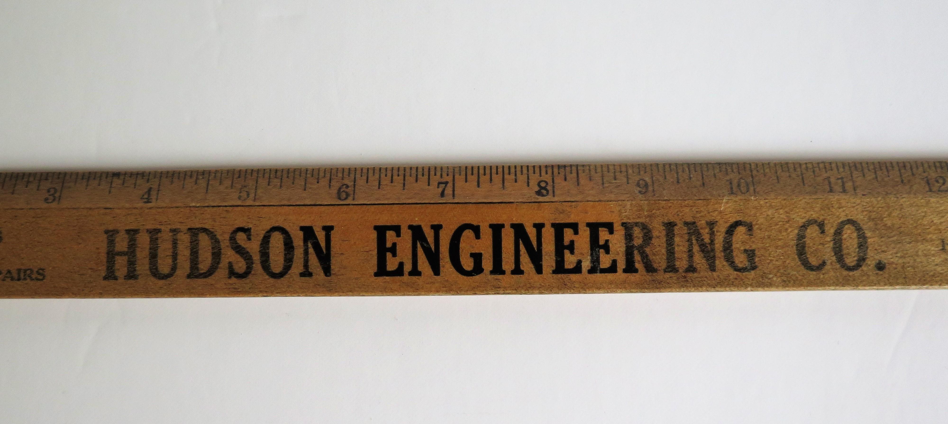 Hardwood Ruler for Hudson Engineering NJ by Geiger Bros Newark US, Ca 1920 In Good Condition In Lincoln, Lincolnshire