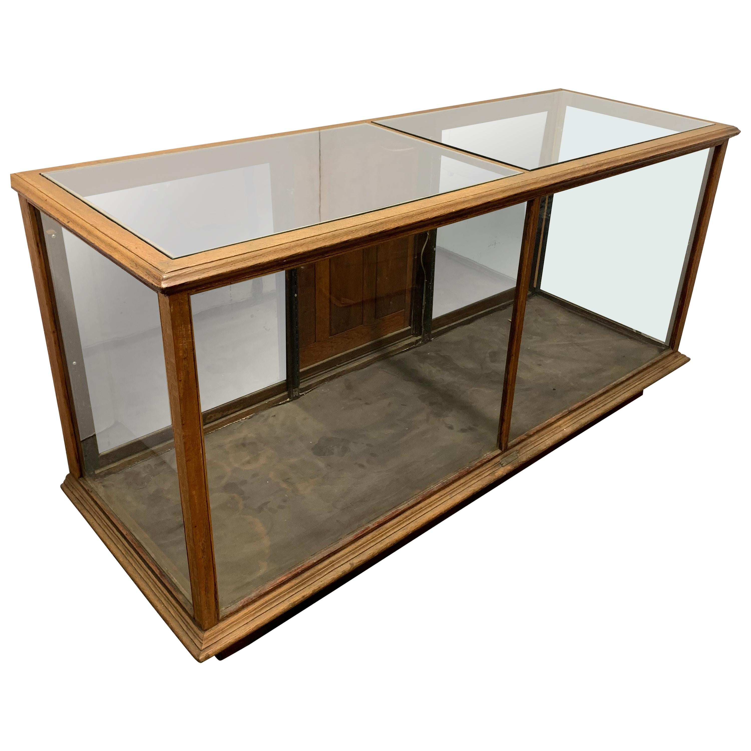 Early 20th Century Russel & Sons Wooden Glass Top Floor Display Case Vitrine