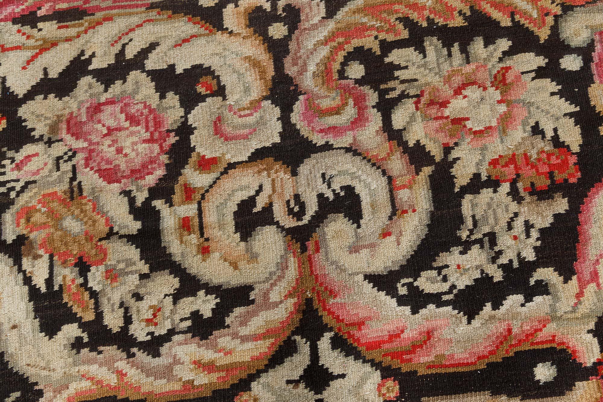 Hand-Woven Early 20th Century Russian Bessarabian Floral Rug For Sale