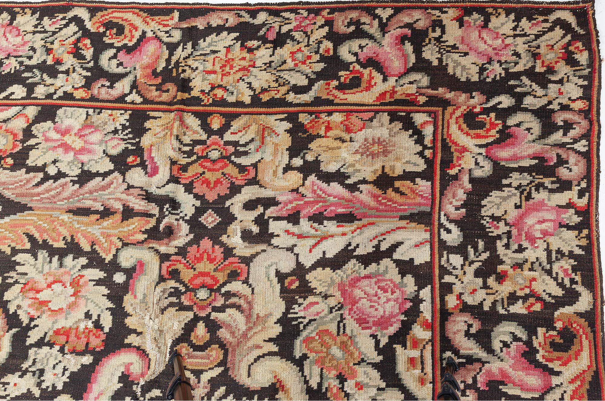 Wool Early 20th Century Russian Bessarabian Floral Rug For Sale