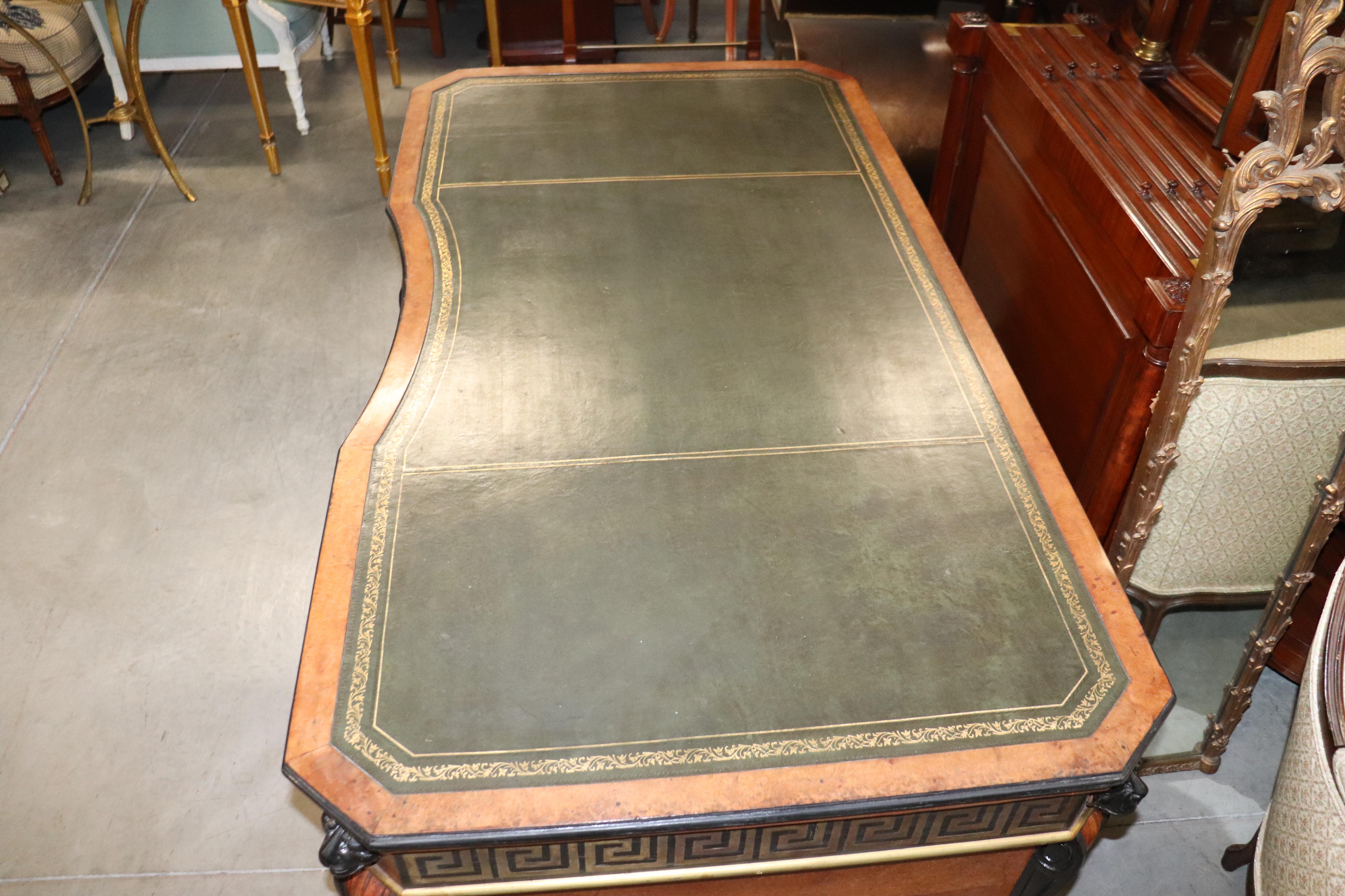 Early 20th Century Russian Brass Greek Key Inlaid Executive Desk with Lions 3