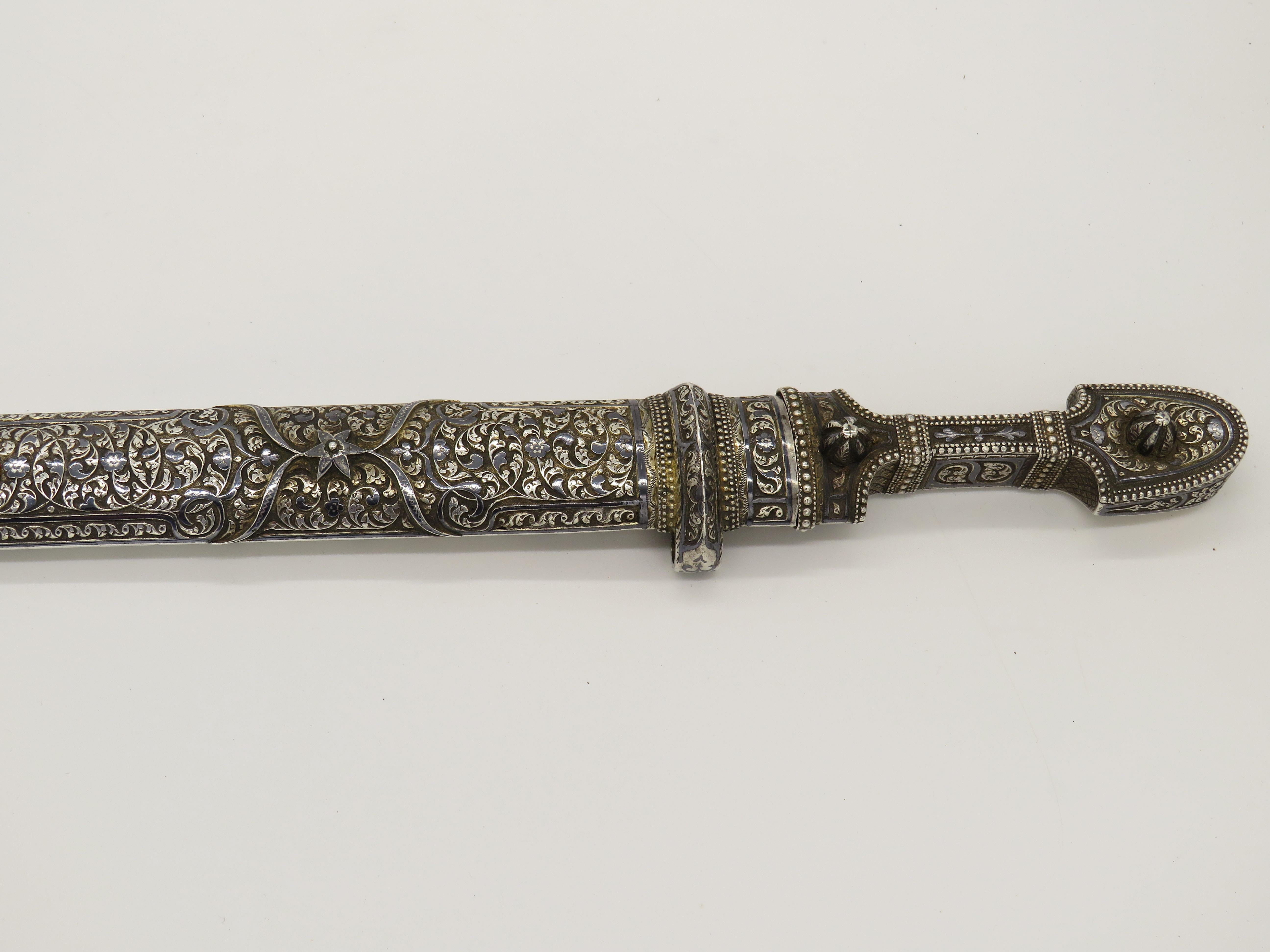 Caucasian Early 20th Century Russian Silver Khanjali Dagger with Hebrew Inscription  For Sale