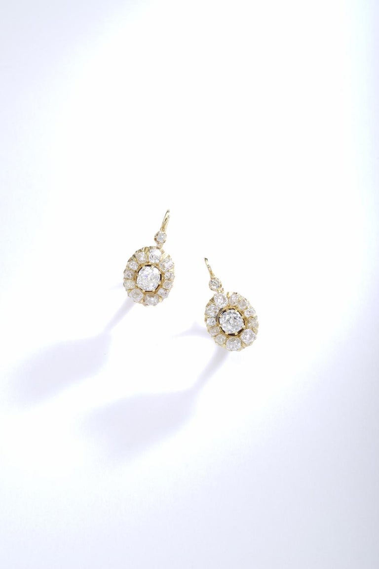 Old Mine Cut Early 20th Century Pair of Diamond Gold Dormeuses Earrings