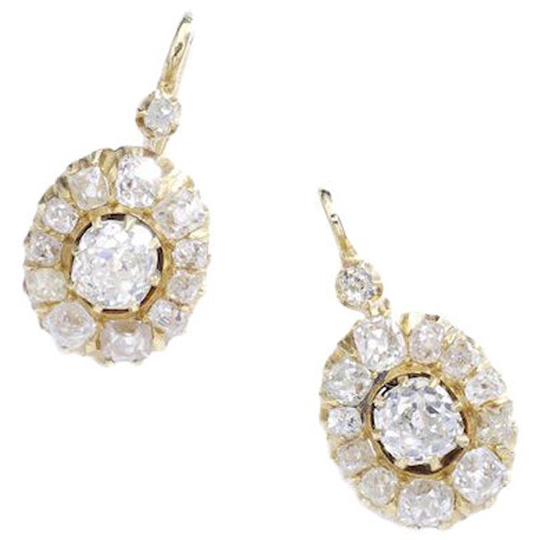 Early 20th Century Pair of Diamond Gold Dormeuses Earrings