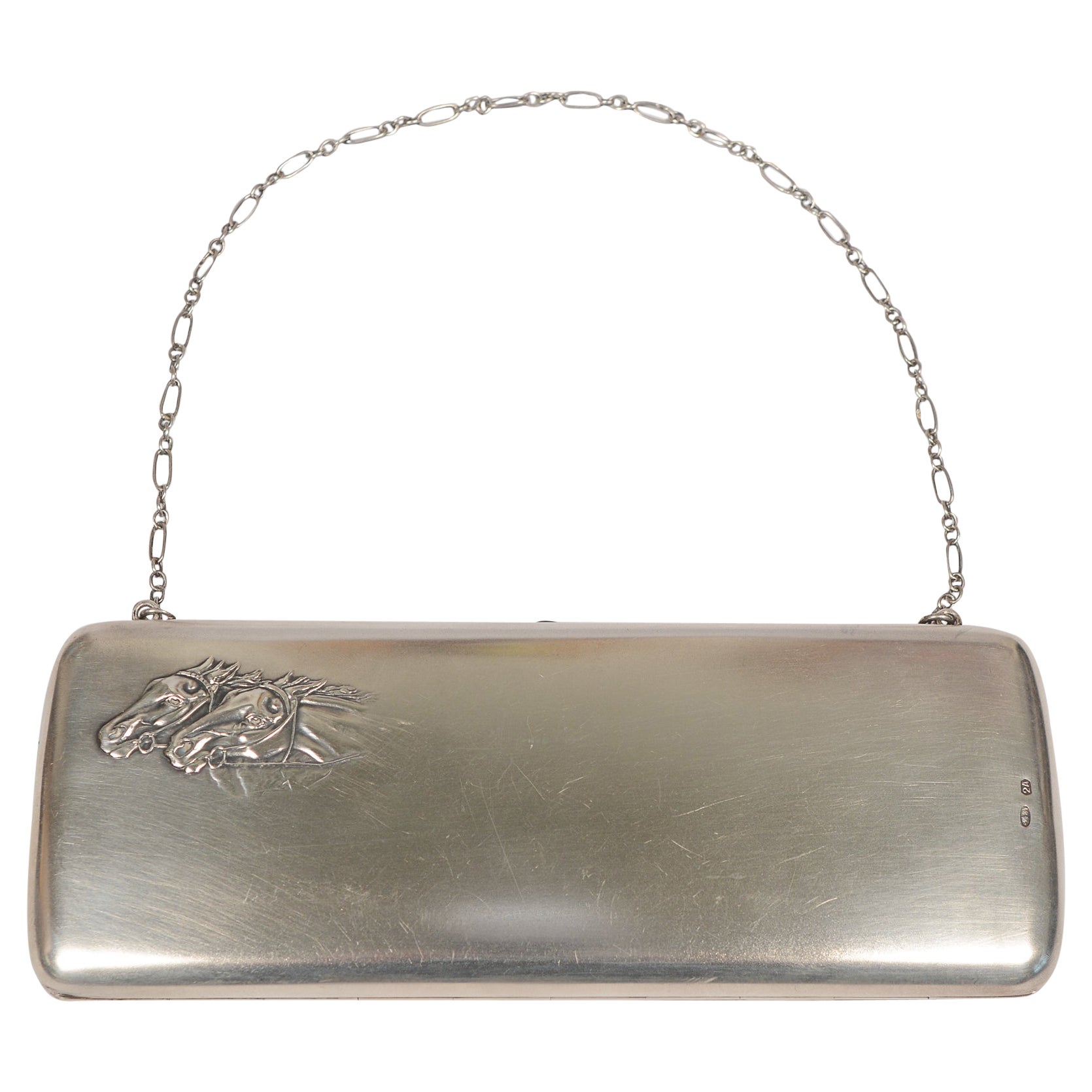 Début du 20e siècle, pochette russe en argent 84 avec chevaux Moscou