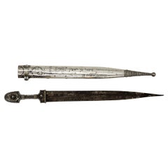Antique Early 20th Century Russian Silver Khanjali Dagger with Hebrew Inscription
