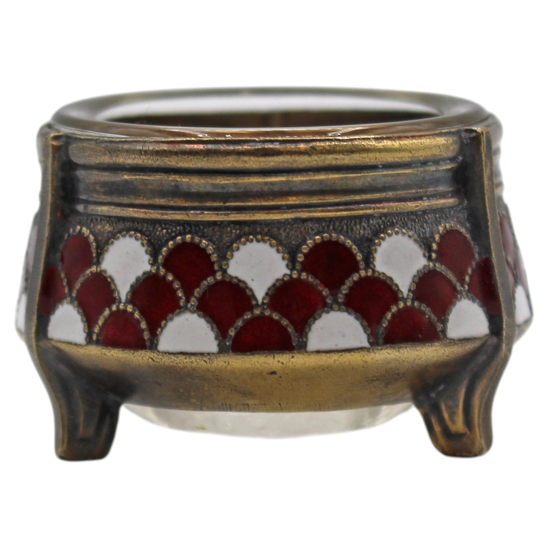 Early 20th Century Russian Silverplate, Champleve, and Glass Salt Dip
