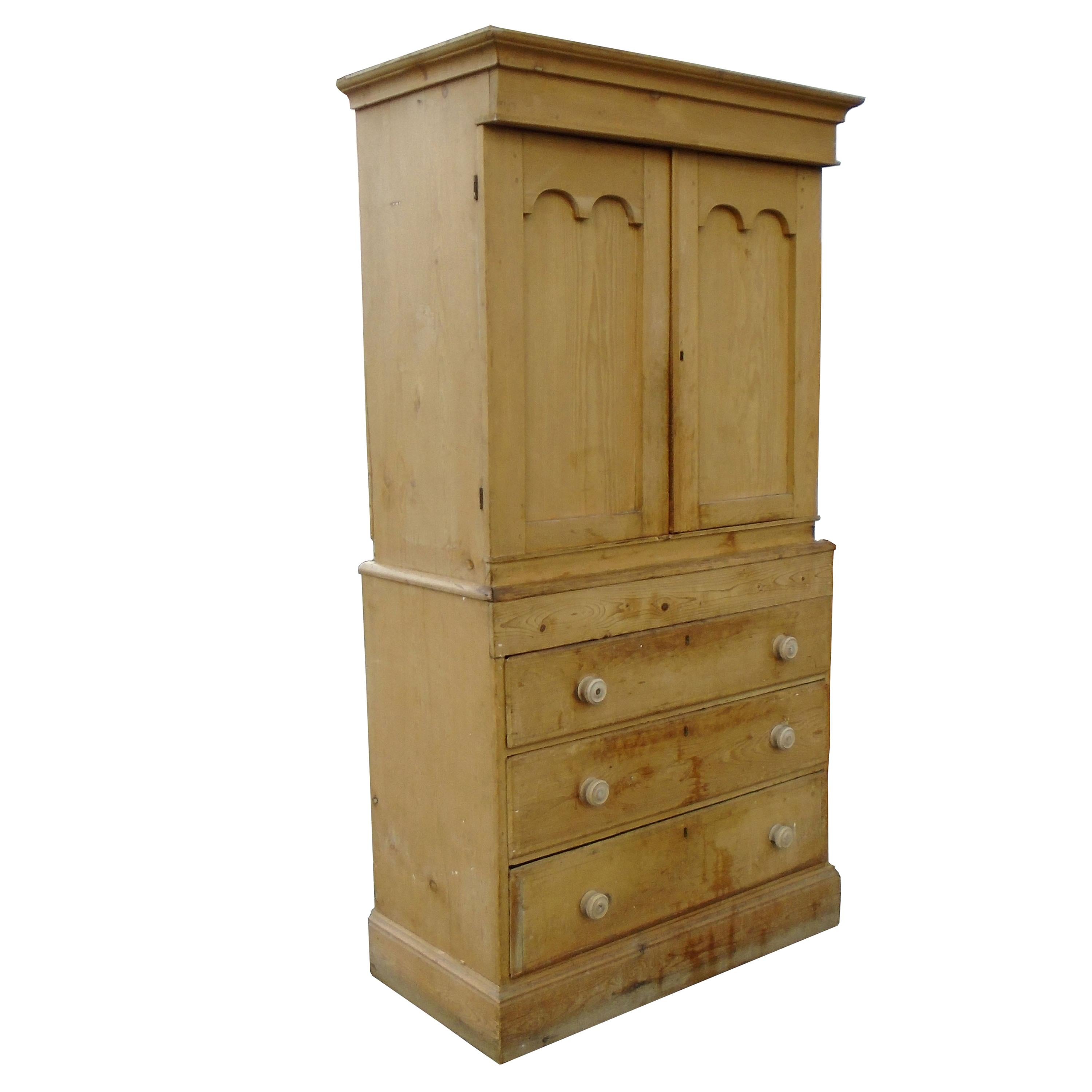 Early 20th Century Rustic Antique Pine Cupboard Cabinet For Sale