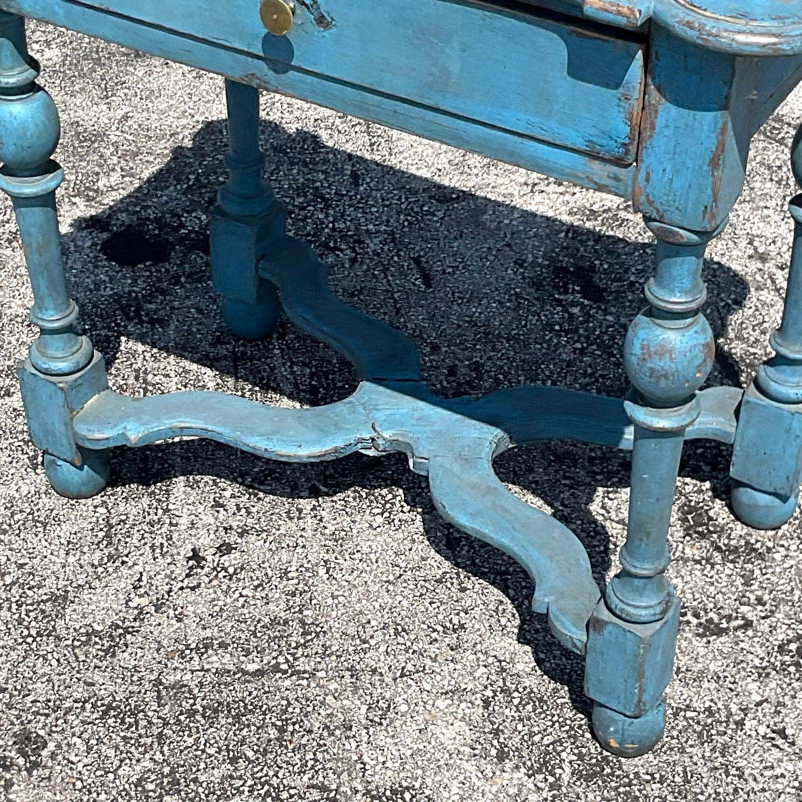 North American Early 20th Century Rustic Bright Blue Side Table