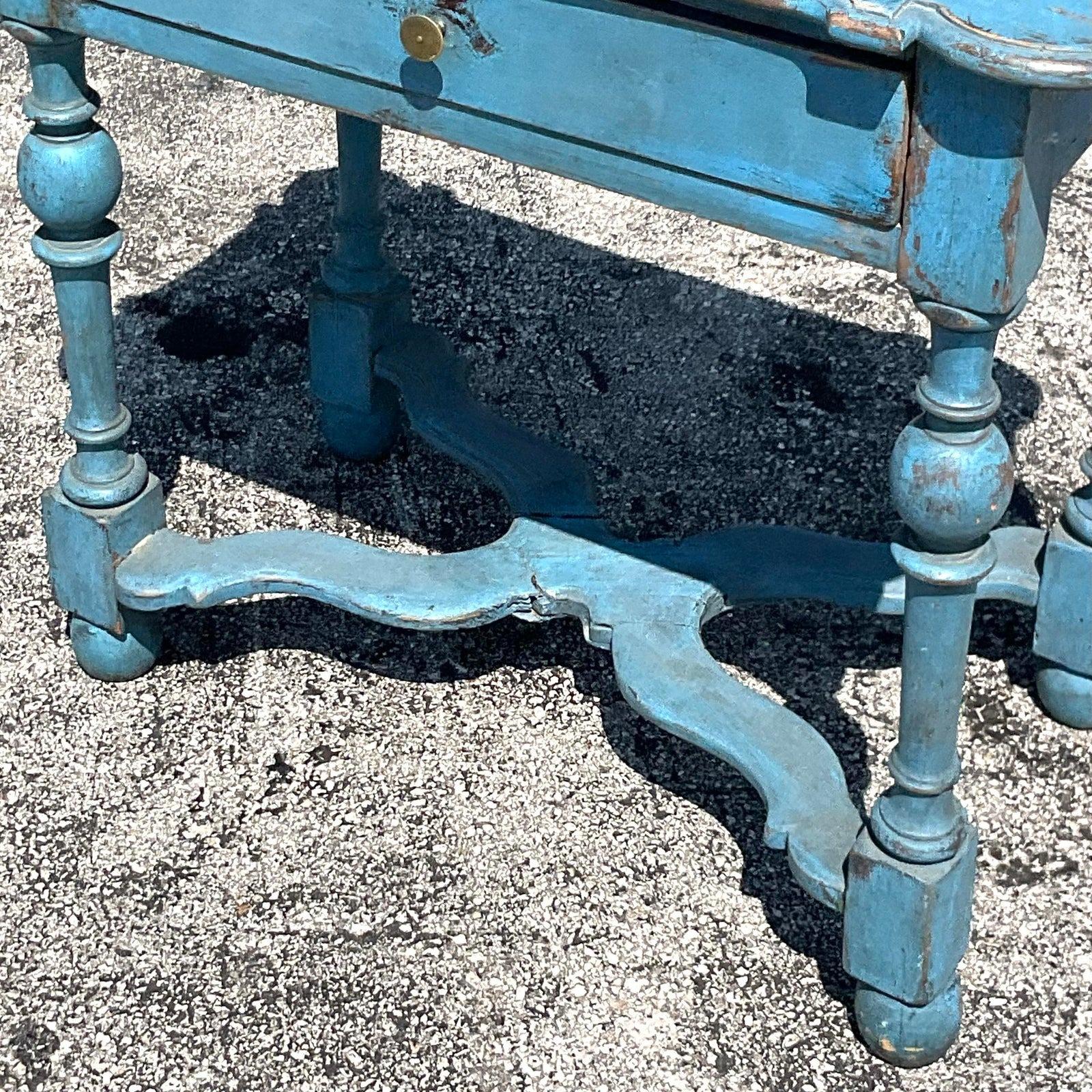 Wood Early 20th Century Rustic Bright Blue Side Table