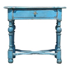 Antique Early 20th Century Rustic Bright Blue Side Table