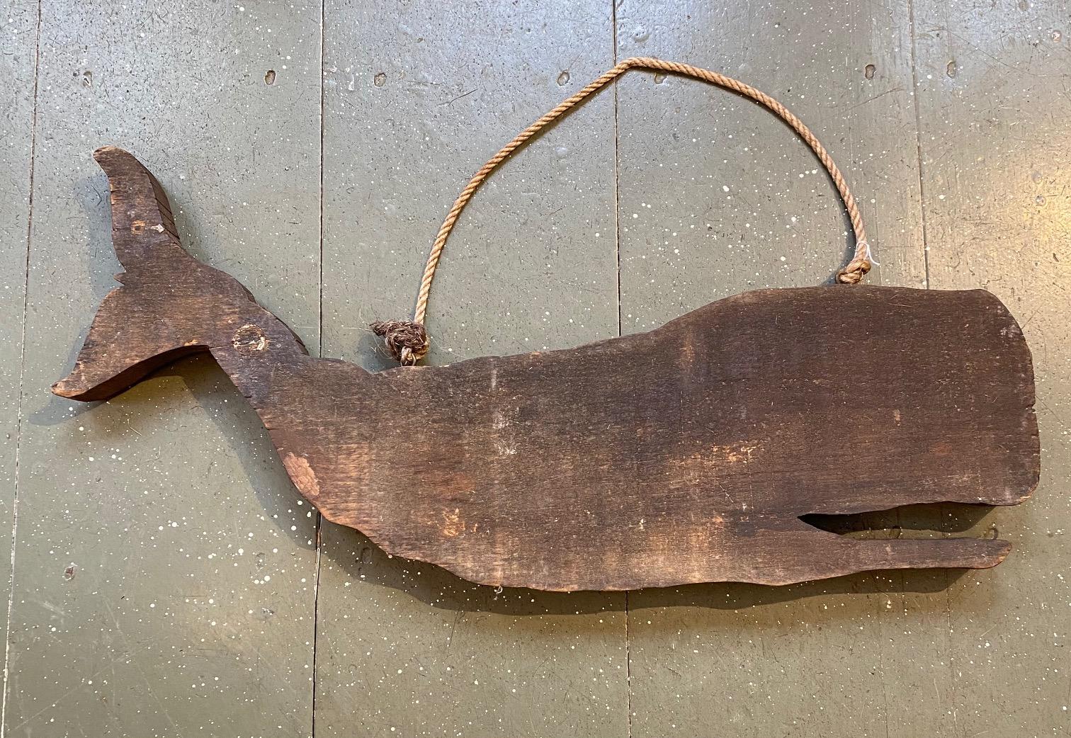 American Early 20th Century Rustic Carved Wooden Whale