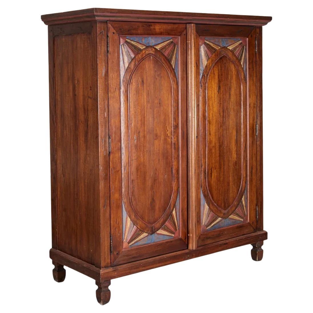 Early 20th Century Rustic Folk Style Polychrome Painted Armoire