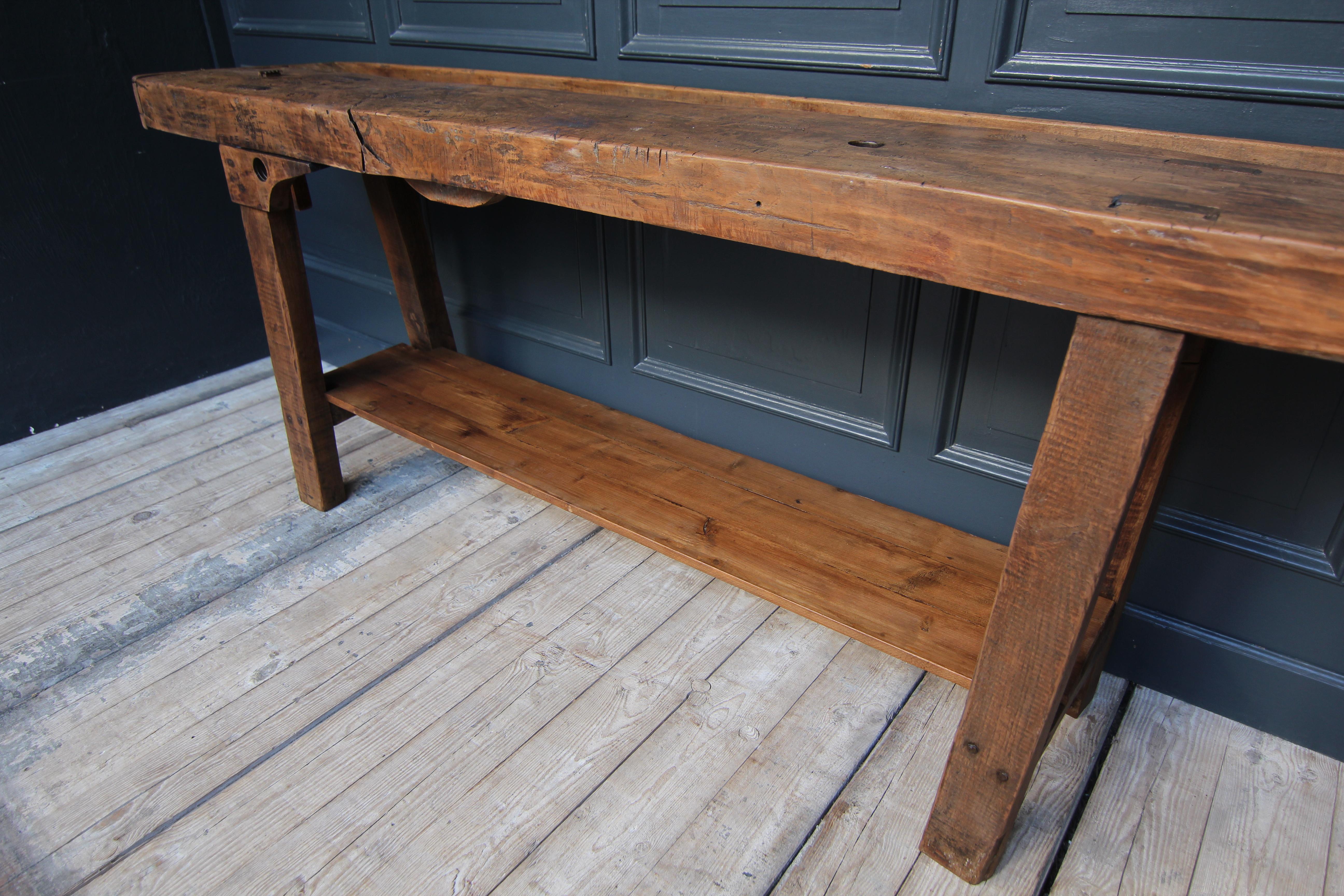 Early 20th Century Rustic French Industrial Workbench Console Table 10
