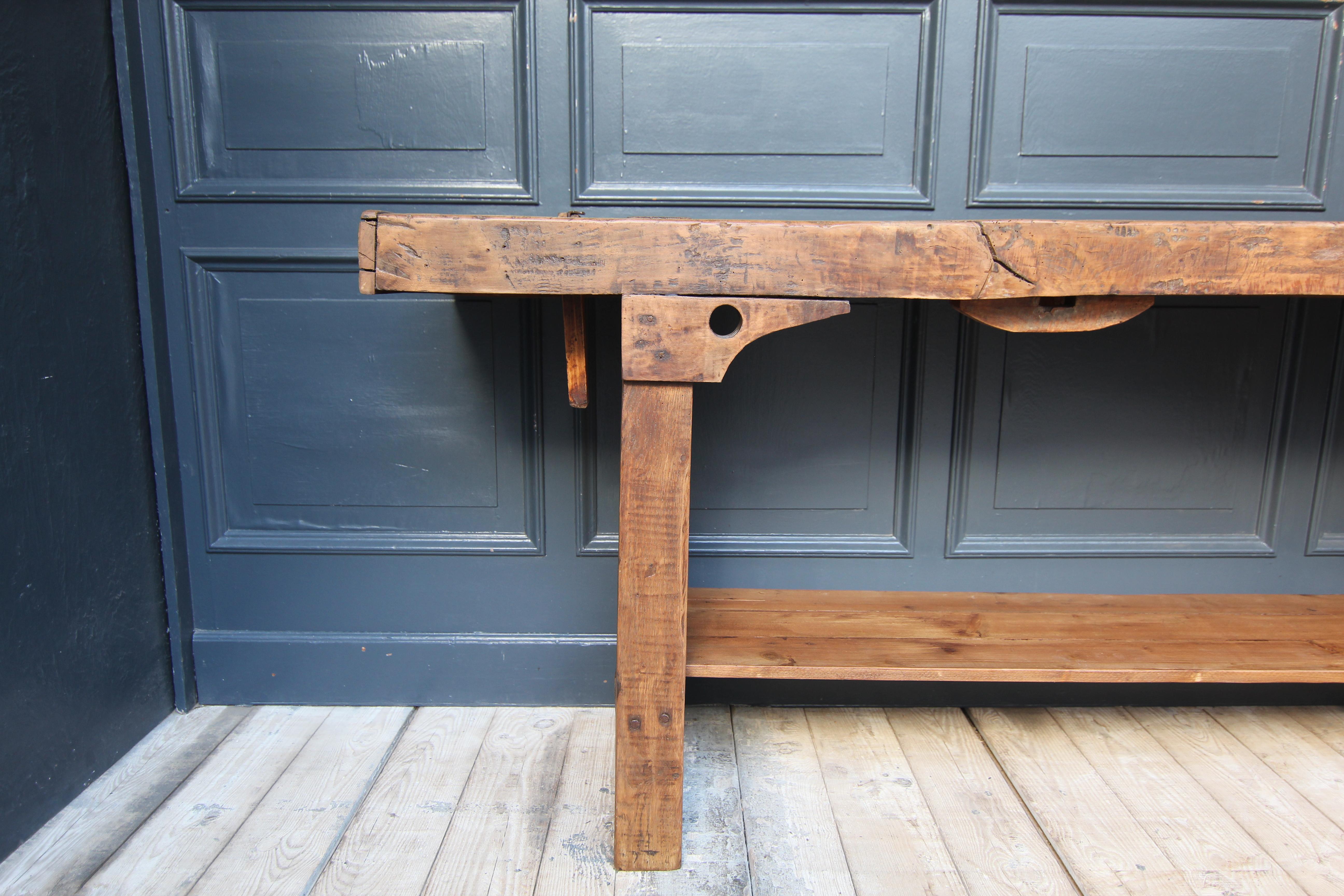 Early 20th Century Rustic French Industrial Workbench Console Table 12