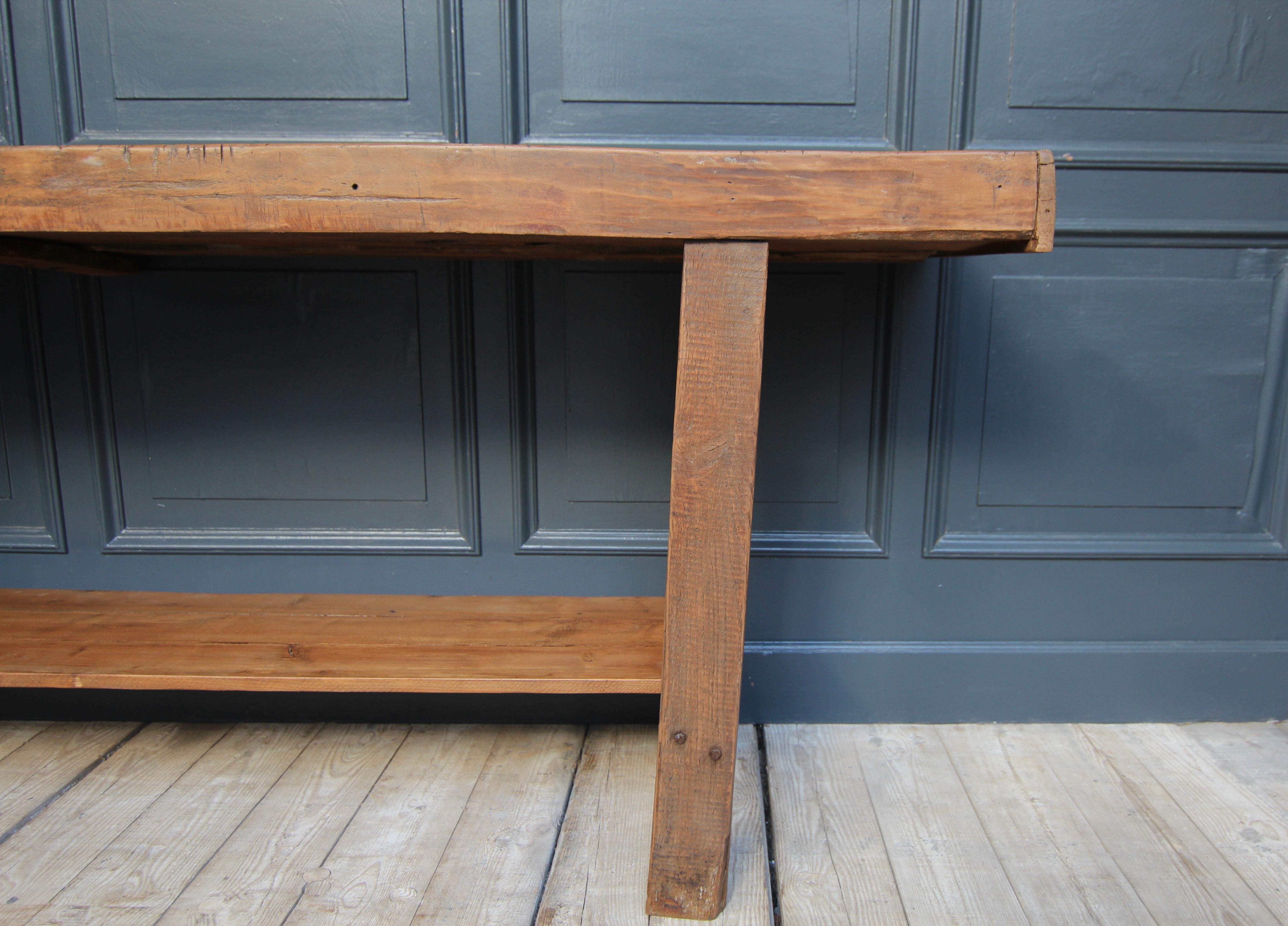 Early 20th Century Rustic French Industrial Workbench Console Table 13