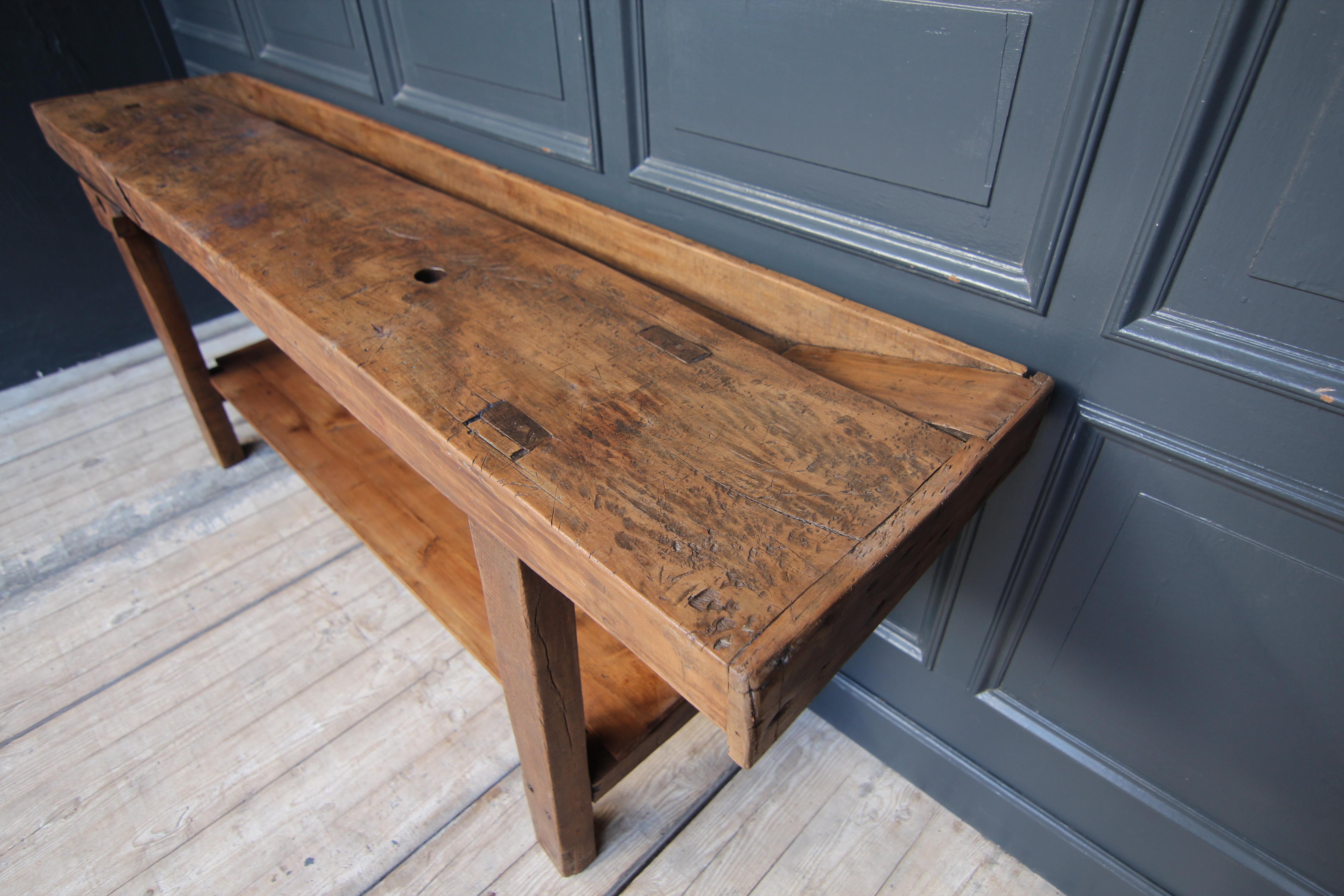 Early 20th Century Rustic French Industrial Workbench Console Table 3