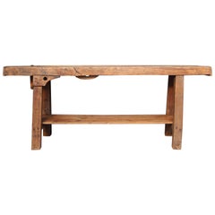 Early 20th Century Rustic French Industrial Workbench Console Table