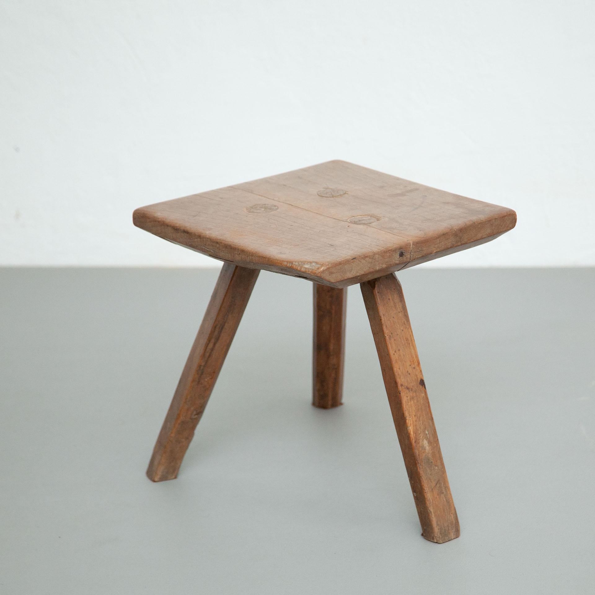 Mid-Century Modern Early 20th Century Rustic French Stool in Wood