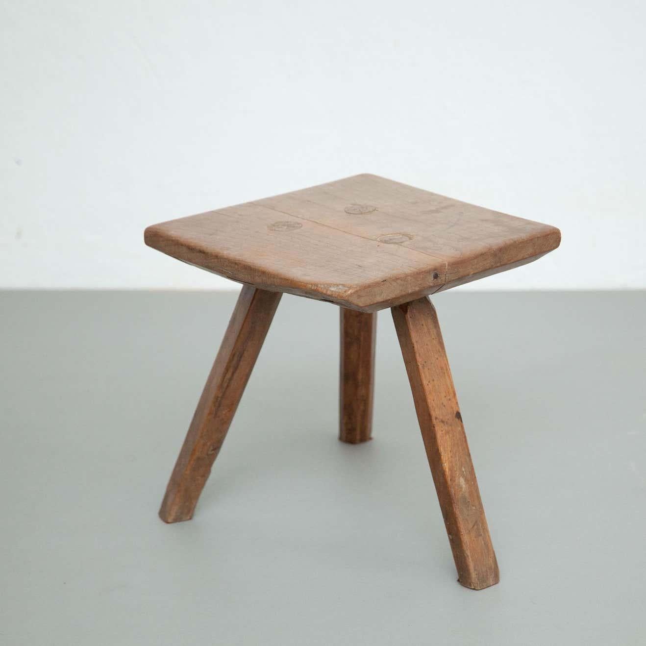 Mid-Century Modern Early 20th Century Rustic French Stool in Wood For Sale