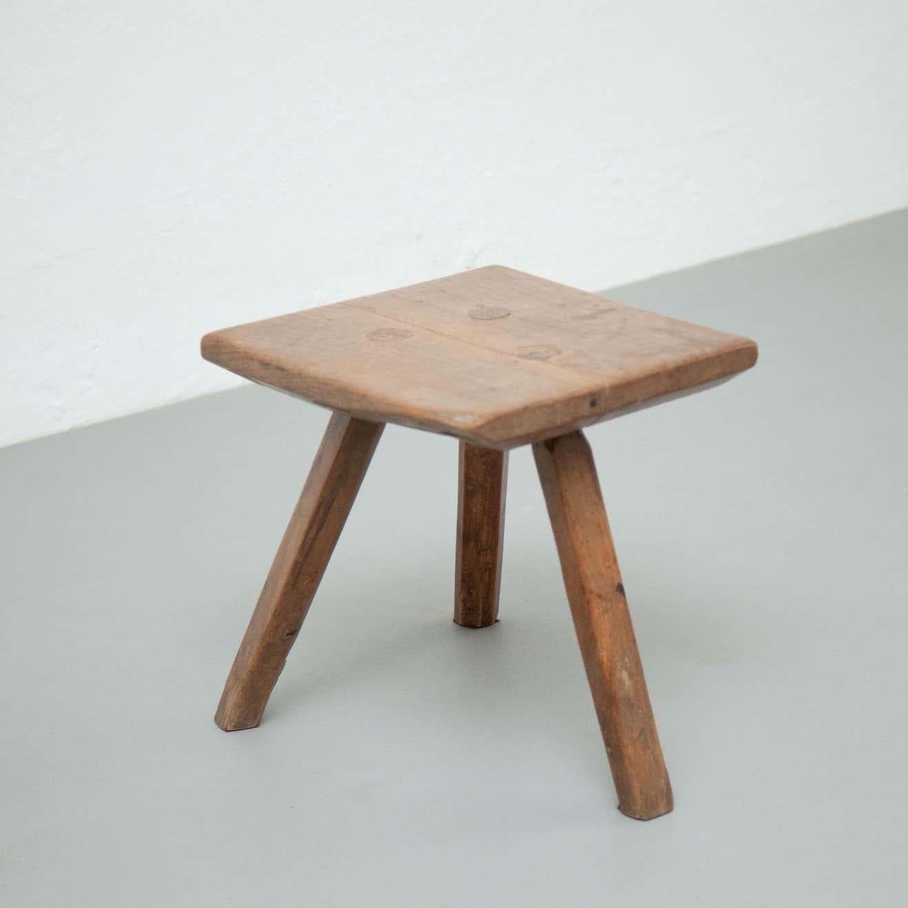 Mid-20th Century Early 20th Century Rustic French Stool in Wood For Sale