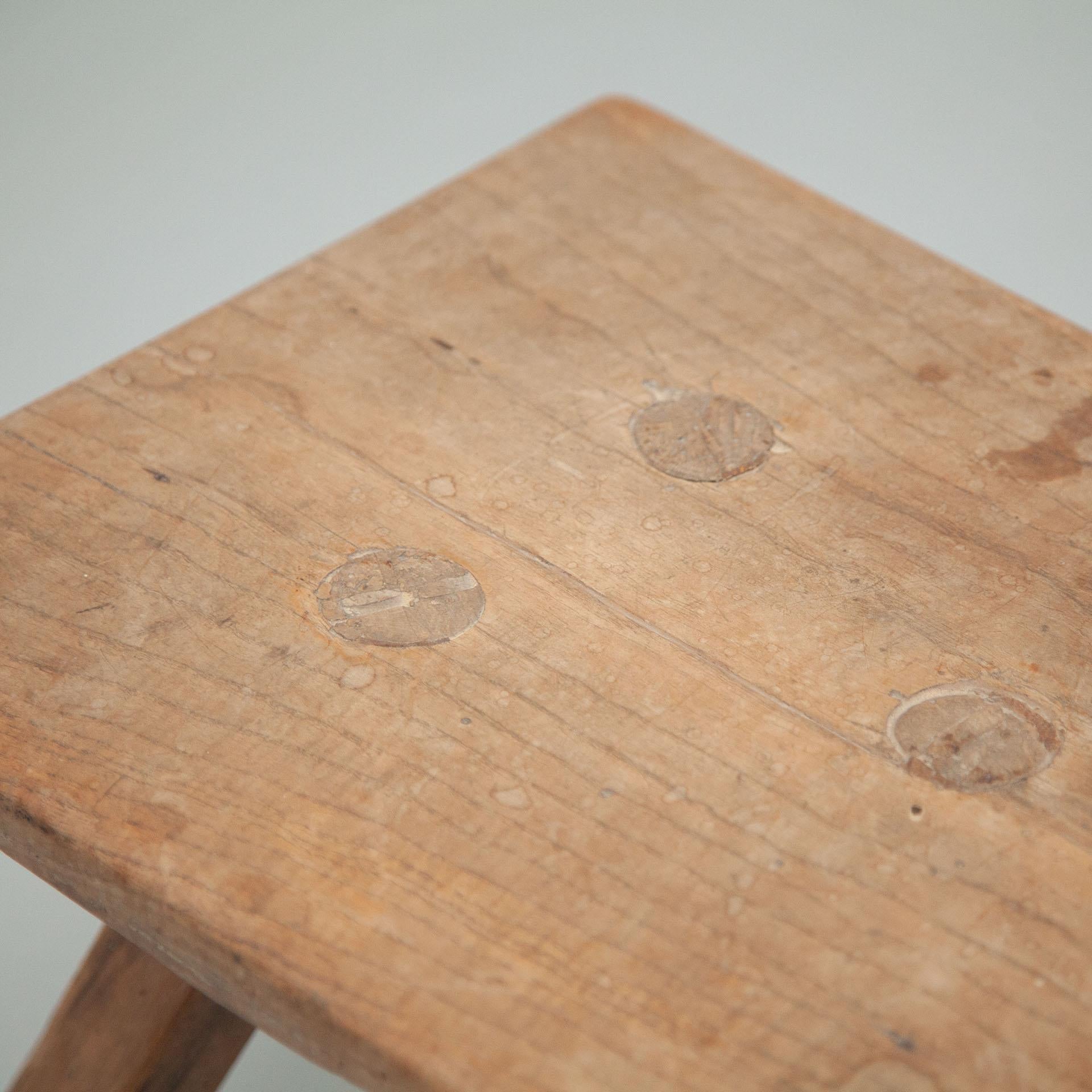 Early 20th Century Rustic French Stool in Wood 3