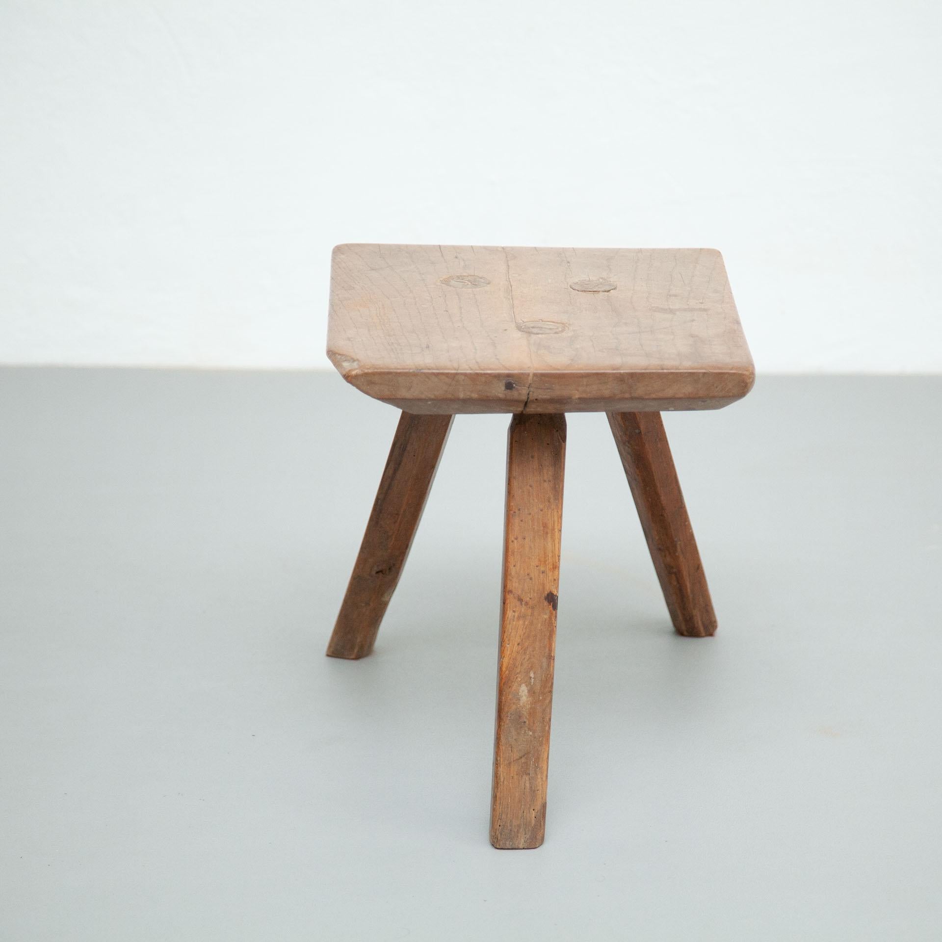 Early 20th Century Rustic French Stool in Wood 4