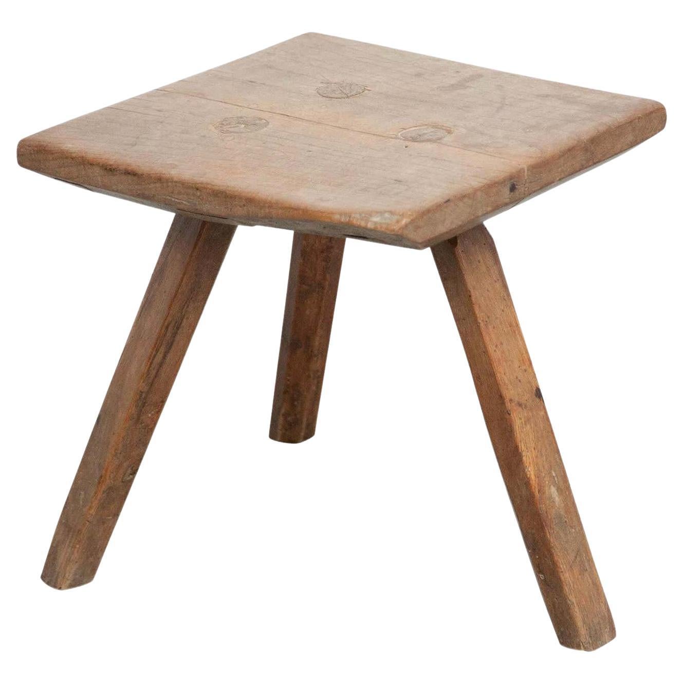 Early 20th Century Rustic French Stool in Wood For Sale