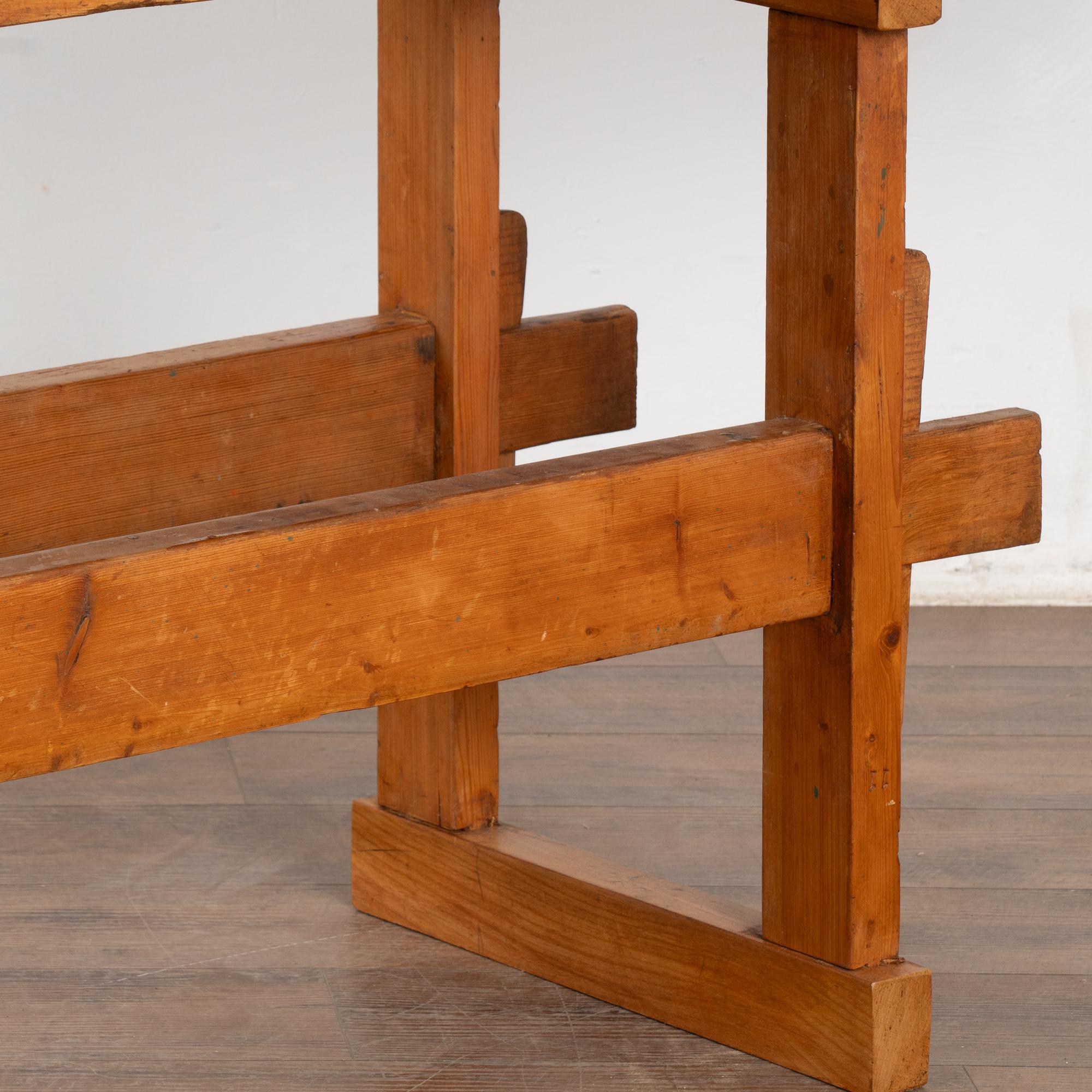Table console étroite d'établi de charpentier rustique du début du 20e siècle 2