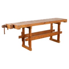 Mesa consola de carpintero estrecha rústica de principios del siglo XX