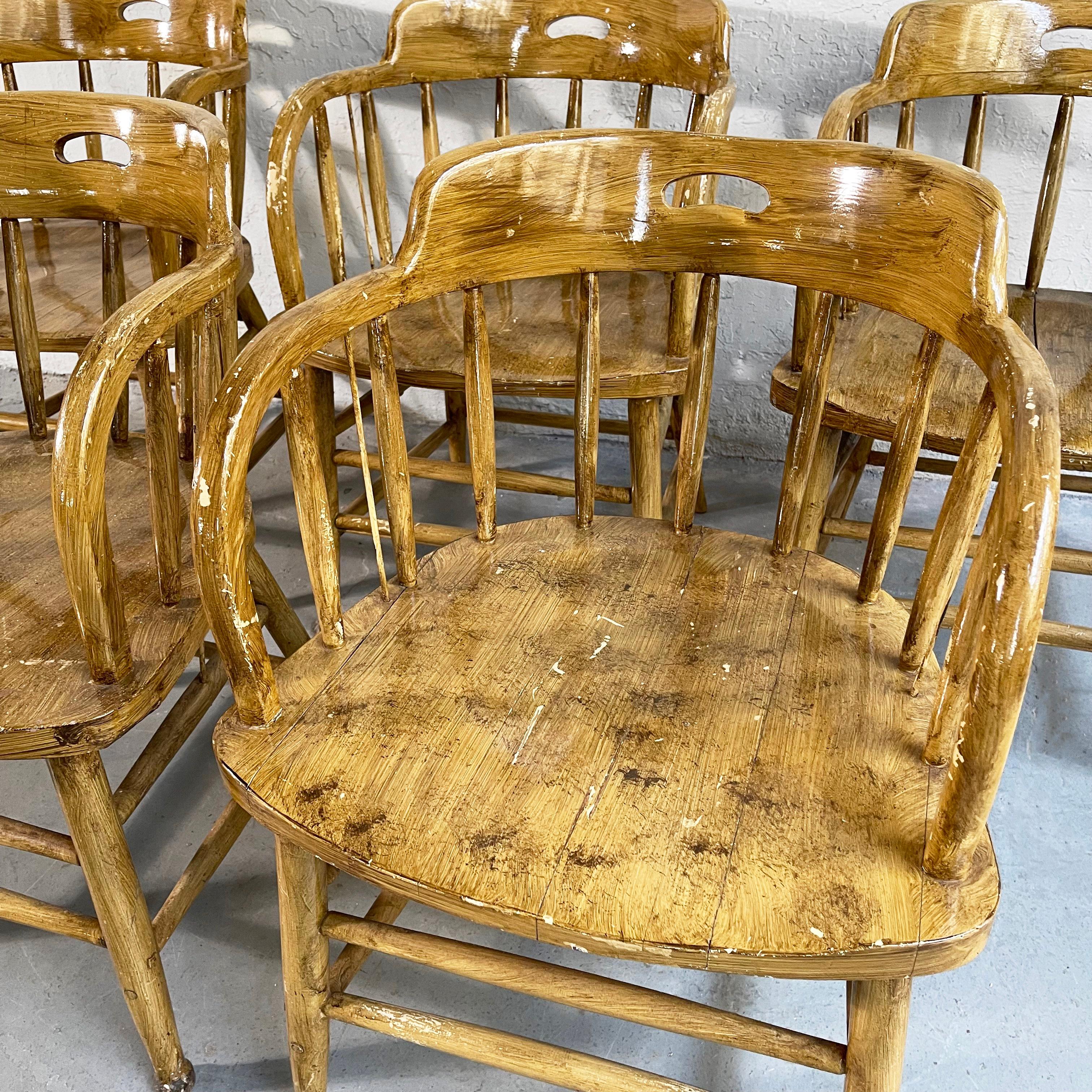 Early 20th Century, Rustic Oak Firehouse Dining Chairs 2