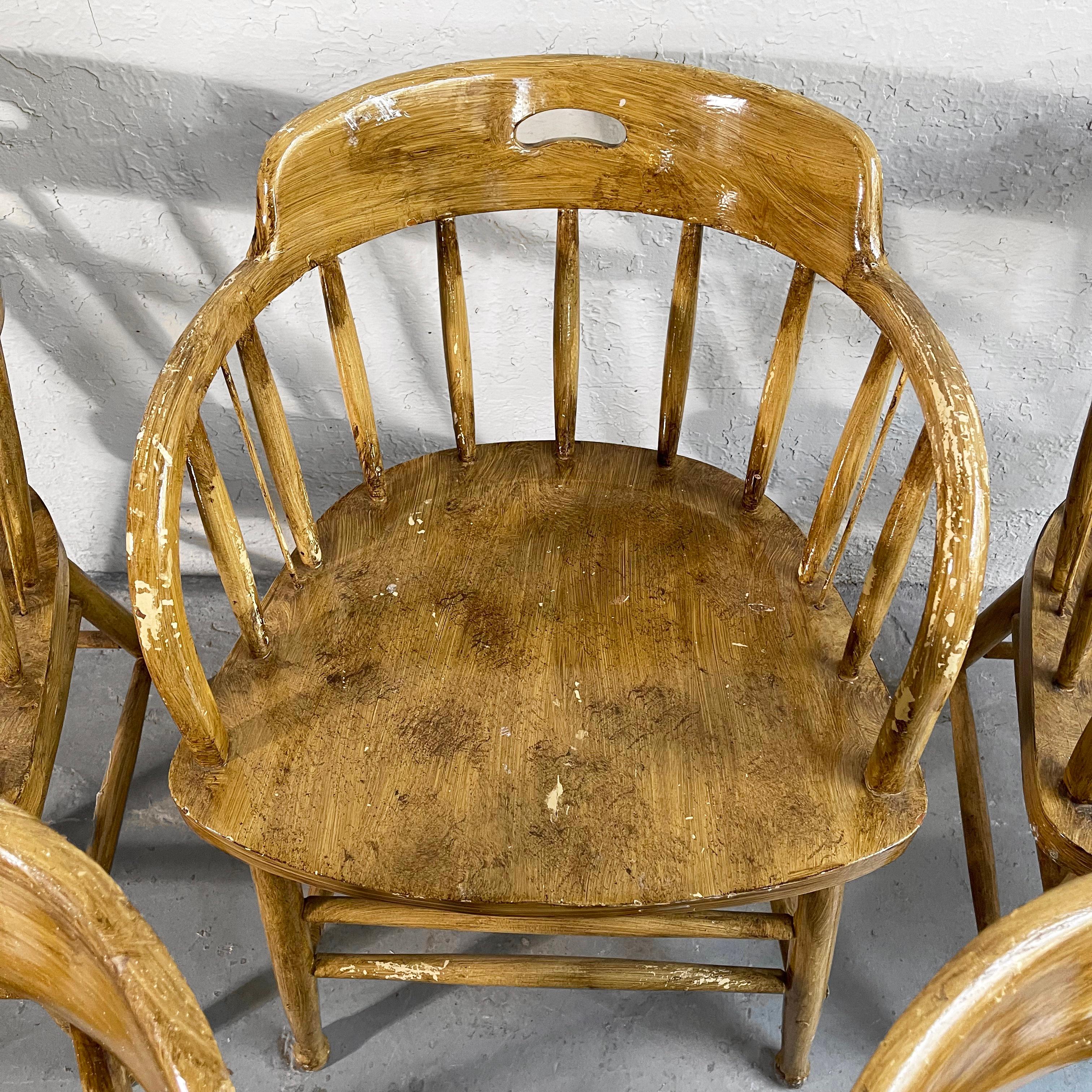 Early 20th Century, Rustic Oak Firehouse Dining Chairs 4