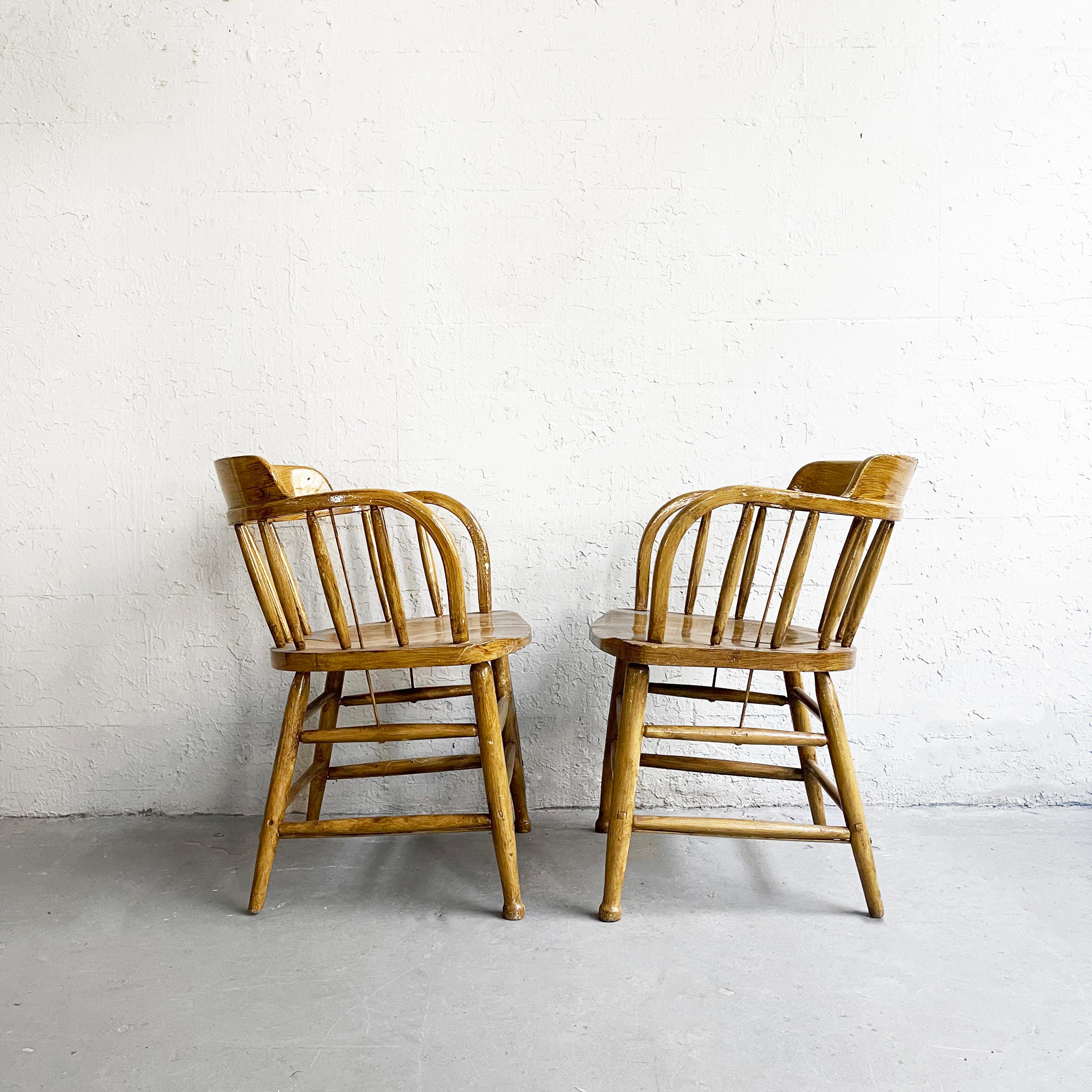 American Early 20th Century, Rustic Oak Firehouse Dining Chairs