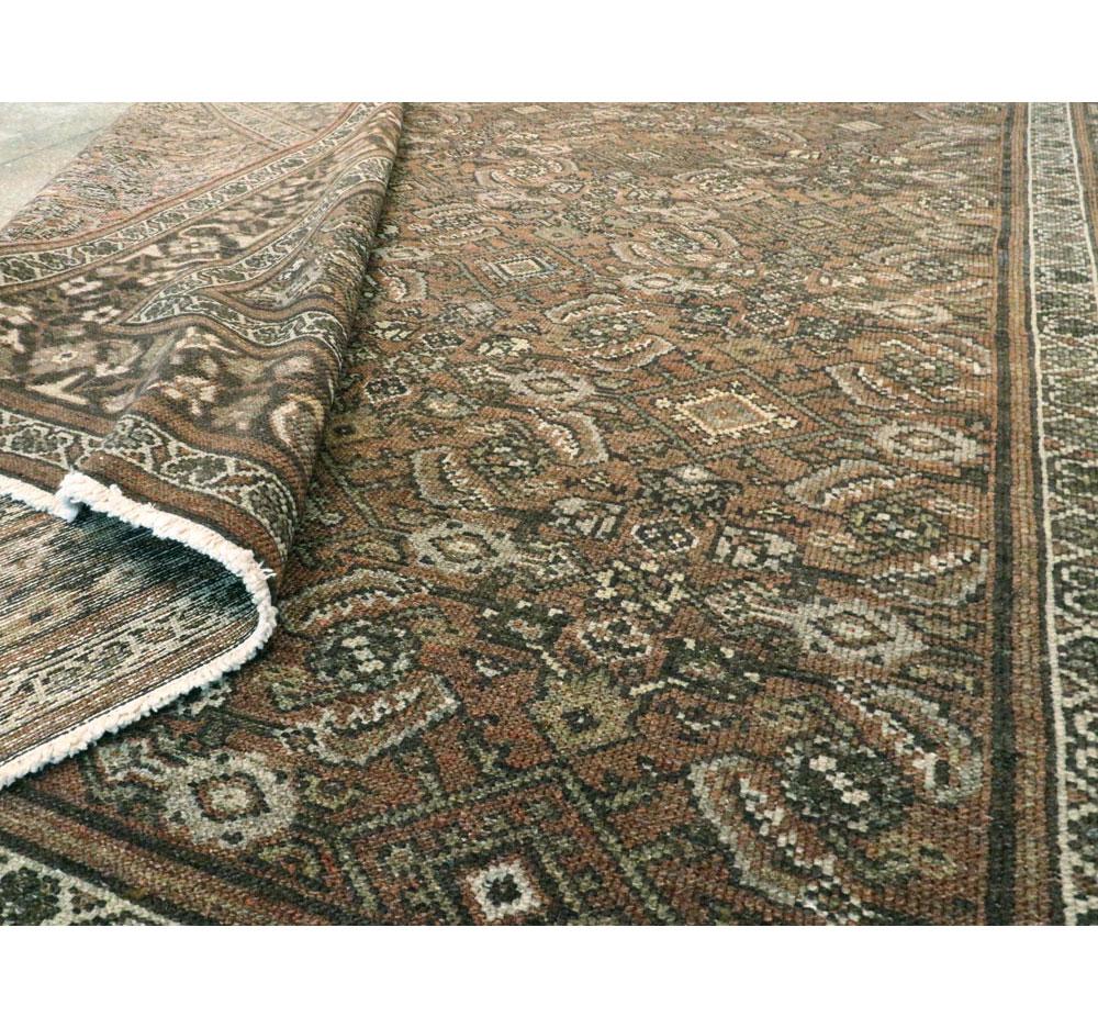 Early 20th Century Rustic Persian Handmade Accent Carpet in Shades of Brown 1