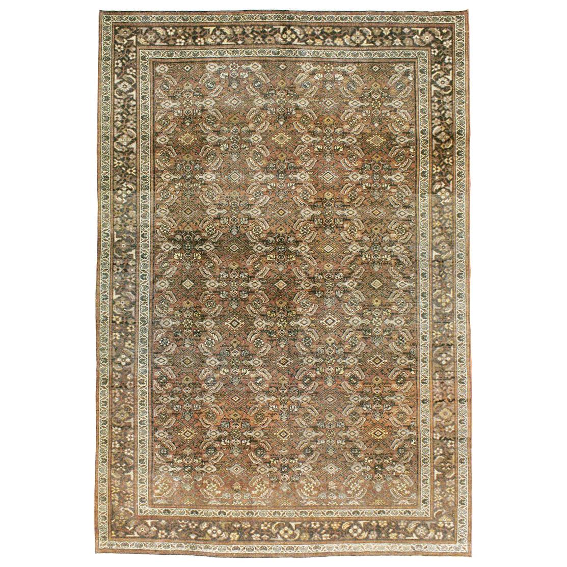 Early 20th Century Rustic Persian Handmade Accent Carpet in Shades of Brown