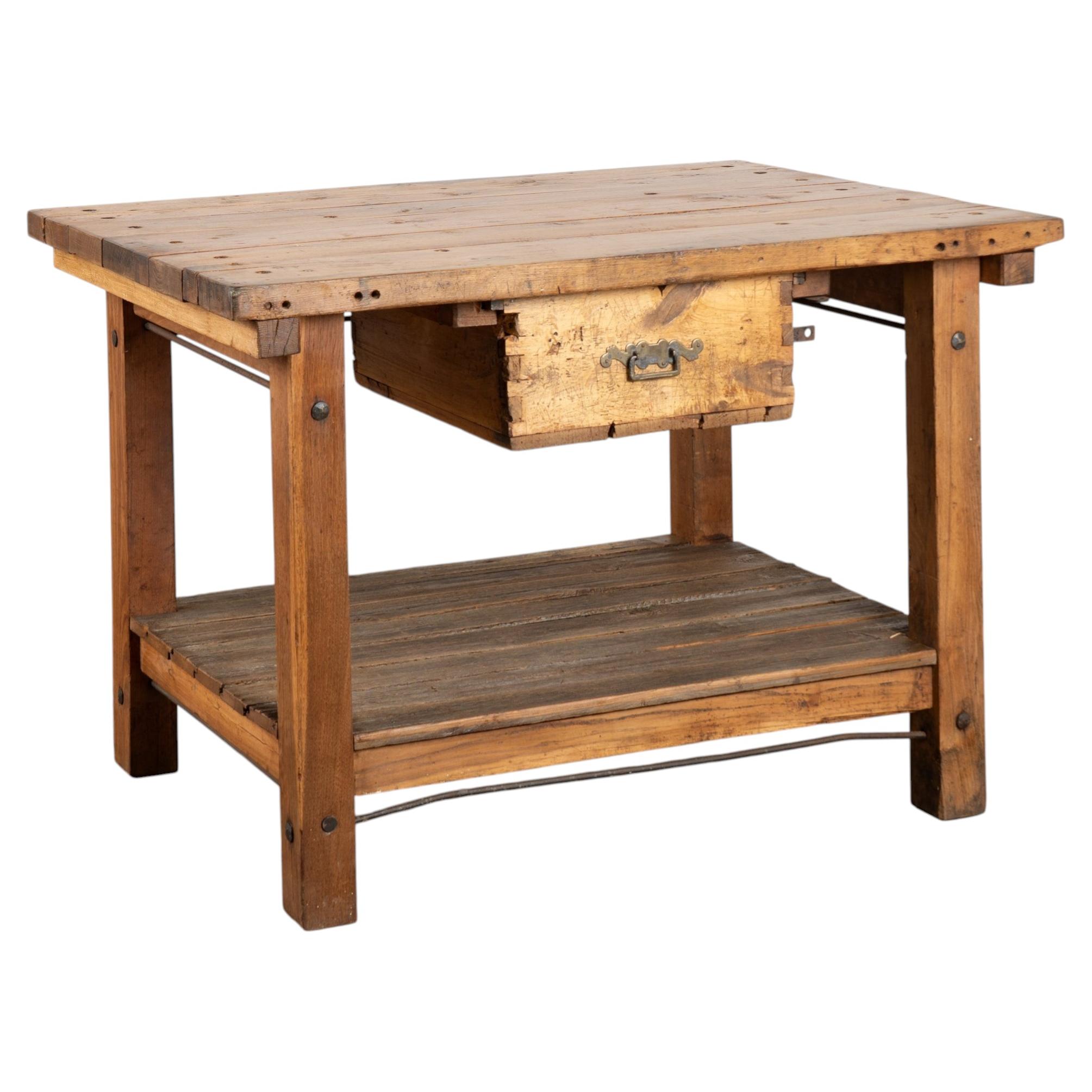 Early 20th-Century Rustic Pine Work Table or Kitchen Island