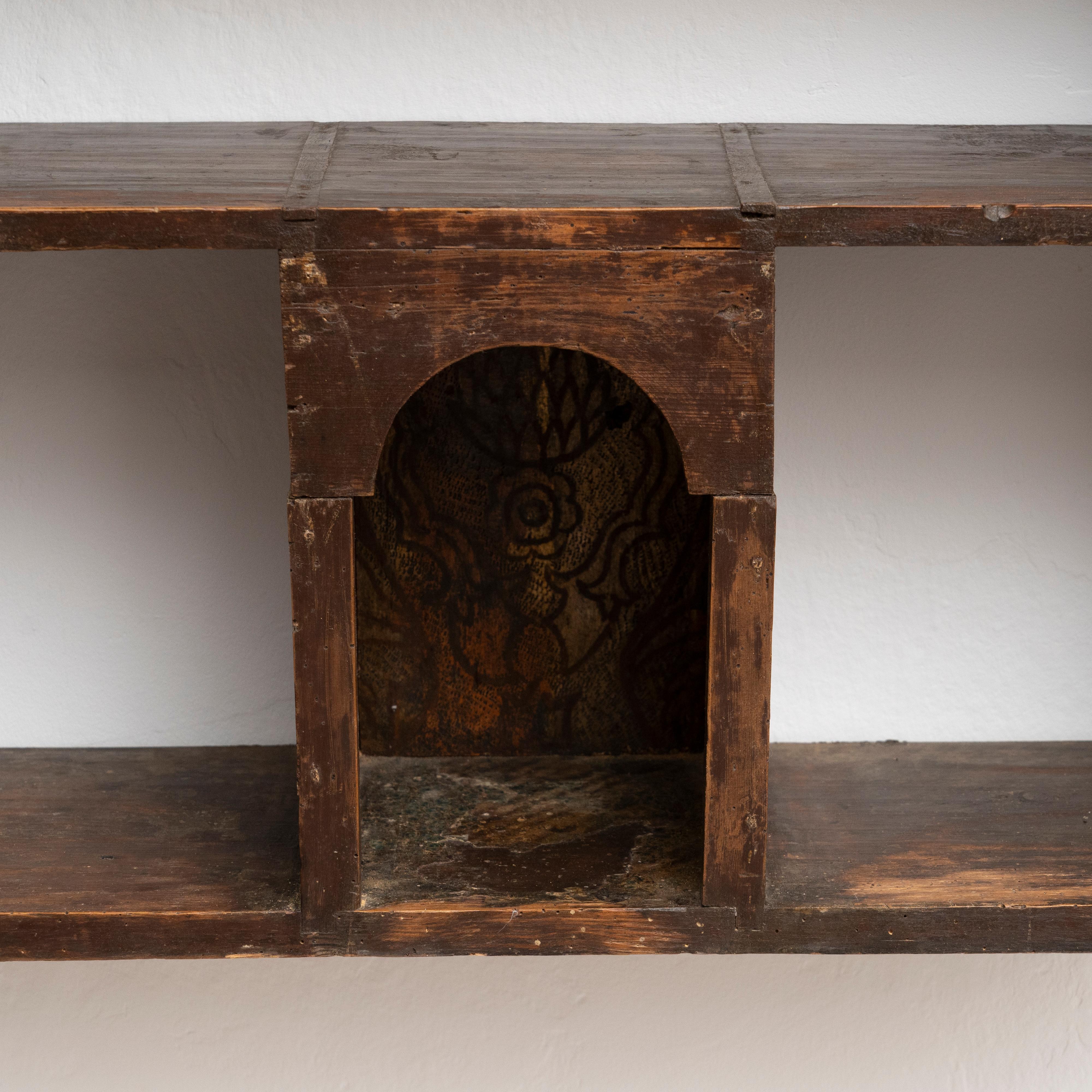 Early 20th Century Rustic Solid Wood Wall Shelve Unit For Sale 7