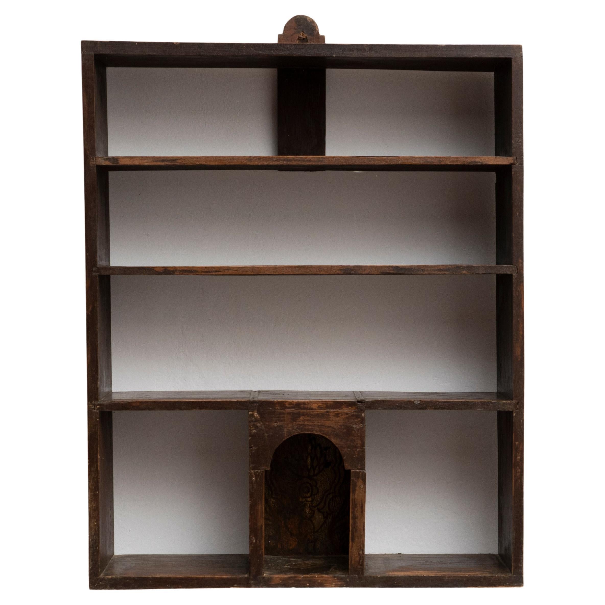 Early 20th Century Rustic Solid Wood Wall Shelve Unit For Sale