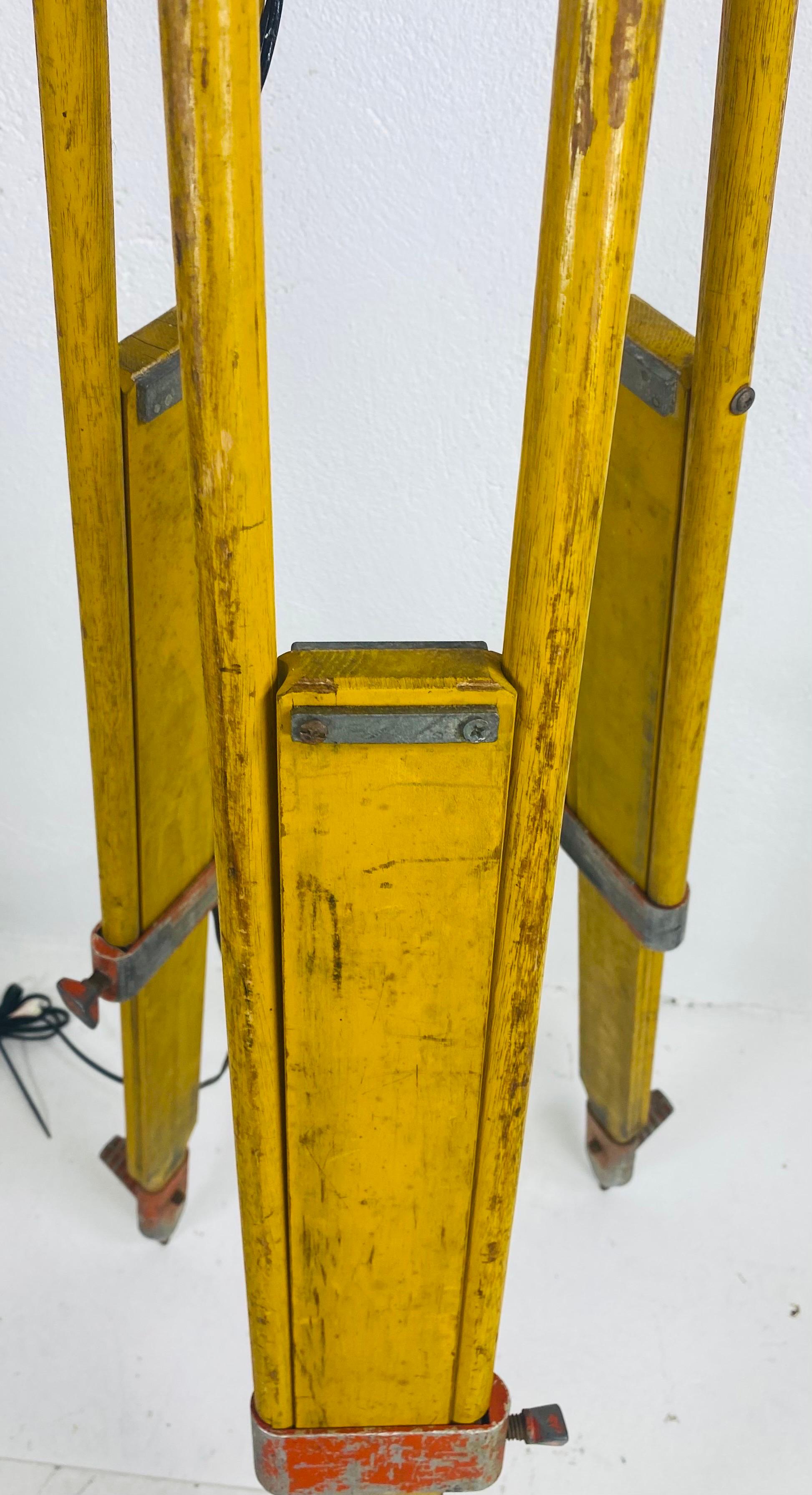 American Early 20th century rustic surveyors tripod floor lamp For Sale