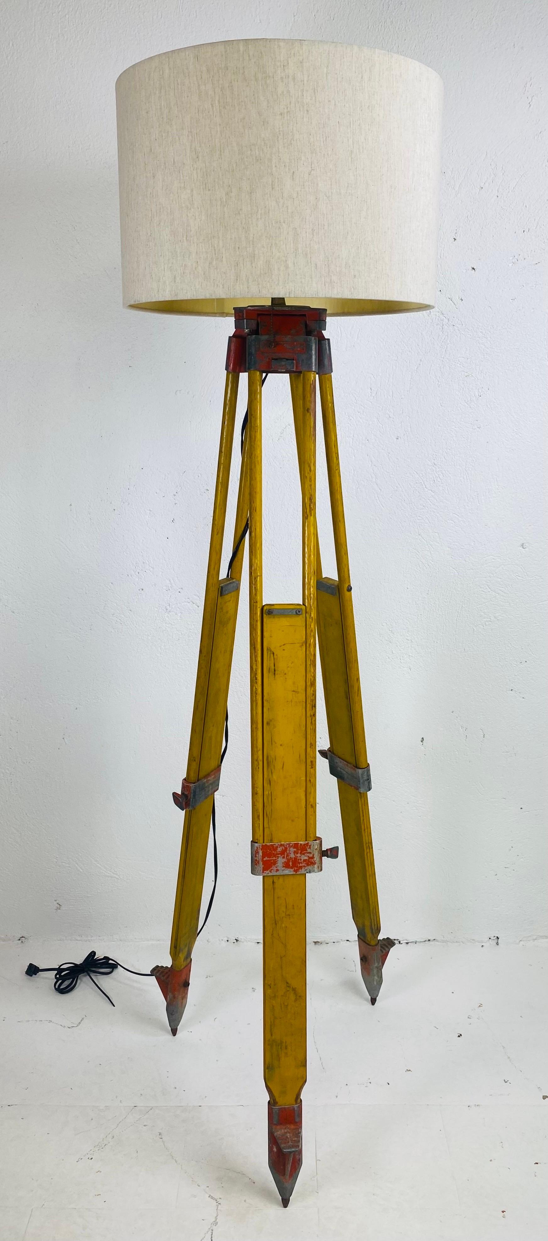 American Early 20th century rustic surveyors tripod floor lamp For Sale