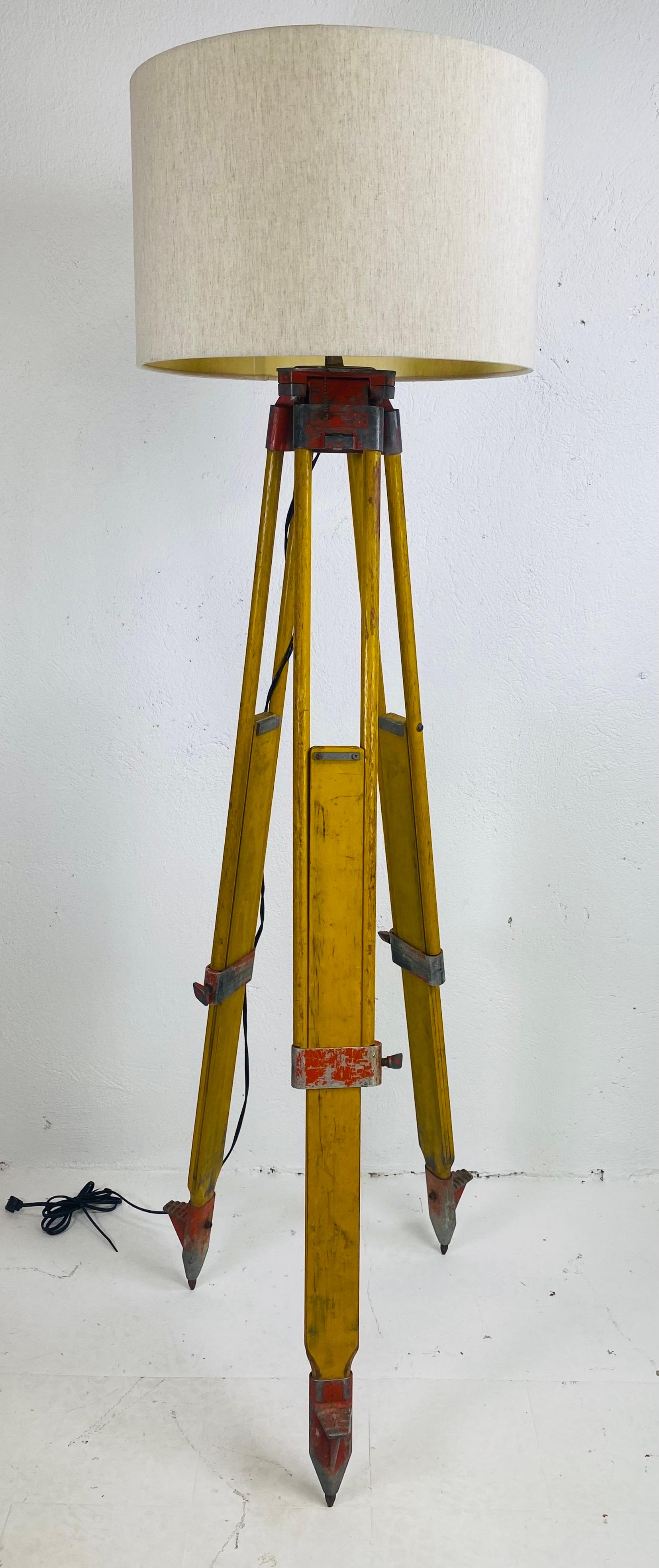 Early 20th century rustic surveyors tripod floor lamp For Sale 1