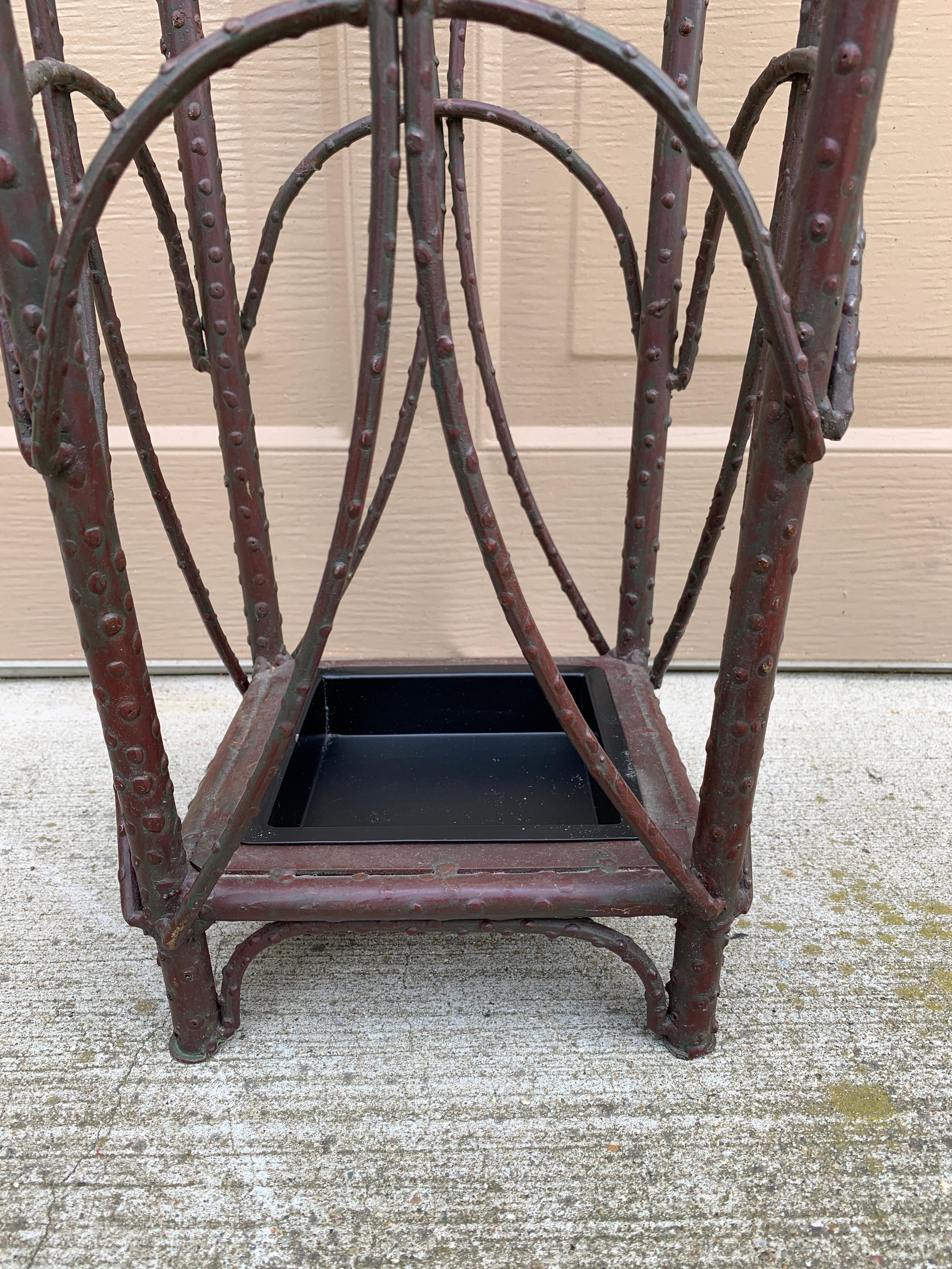 Early 20th Century Rustic Trompe L'oeil Faux Twig Iron Umbrella Stand For Sale 6