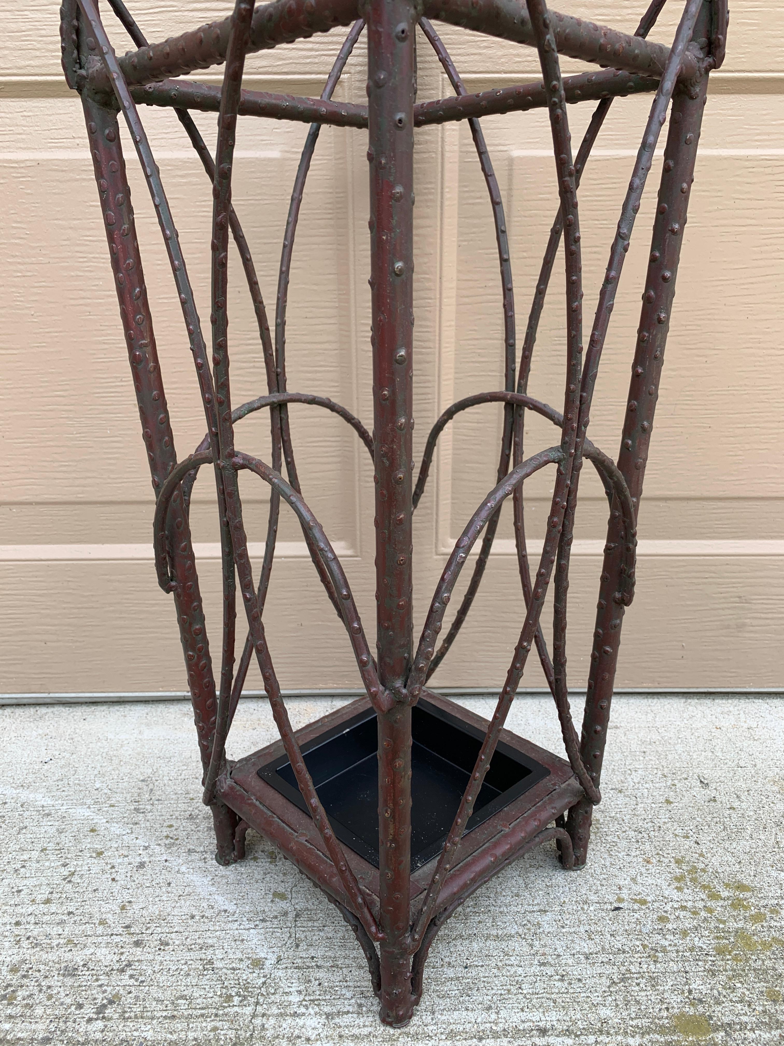 Early 20th Century Rustic Trompe L'oeil Faux Twig Iron Umbrella Stand For Sale 9