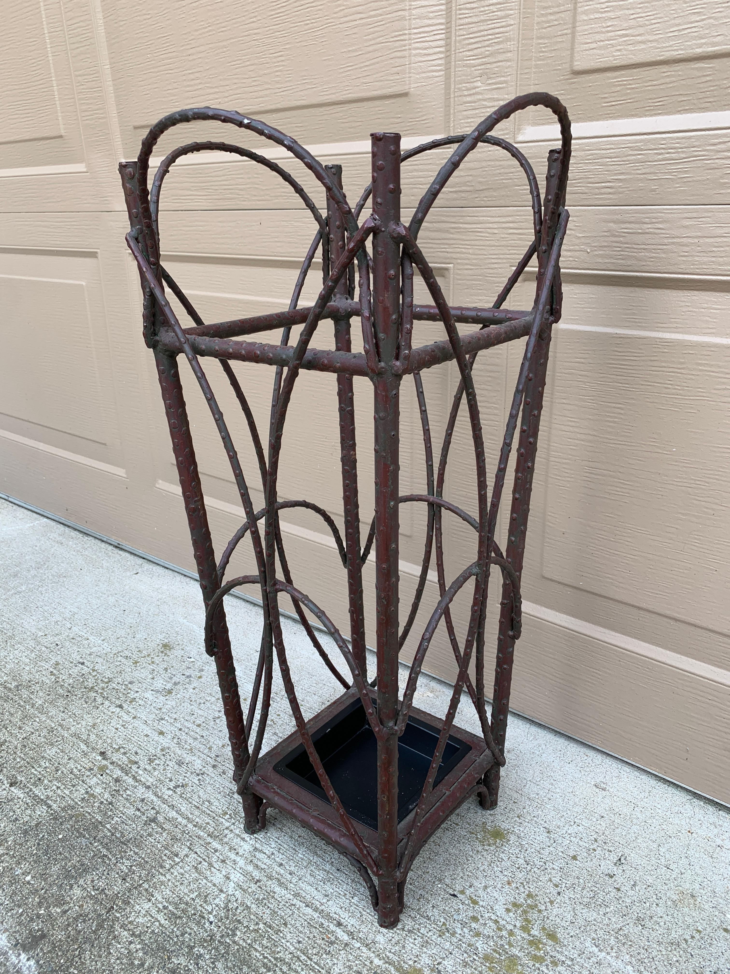 Early 20th Century Rustic Trompe L'oeil Faux Twig Iron Umbrella Stand In Good Condition For Sale In Elkhart, IN