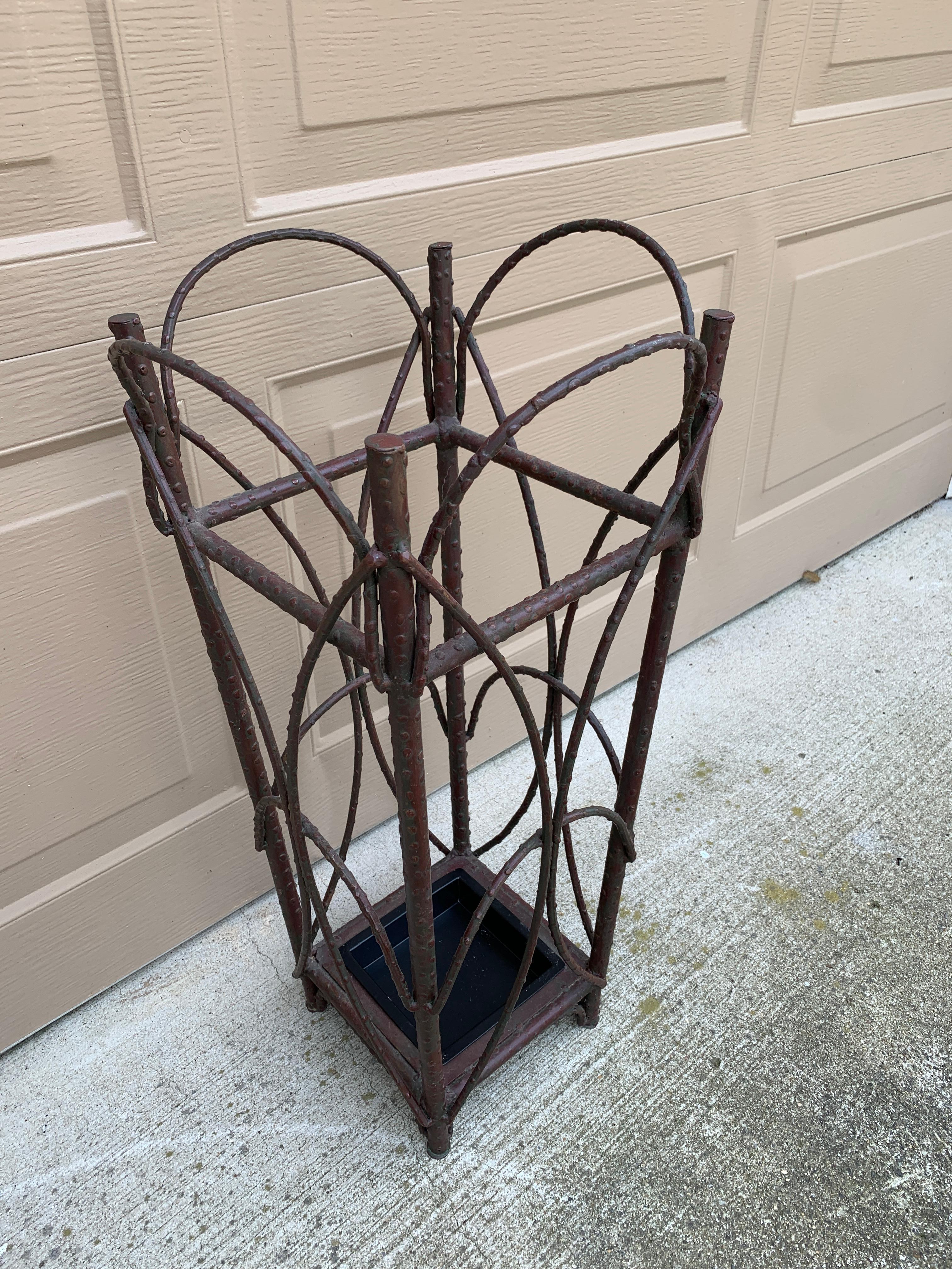 Early 20th Century Rustic Trompe L'oeil Faux Twig Iron Umbrella Stand For Sale 1