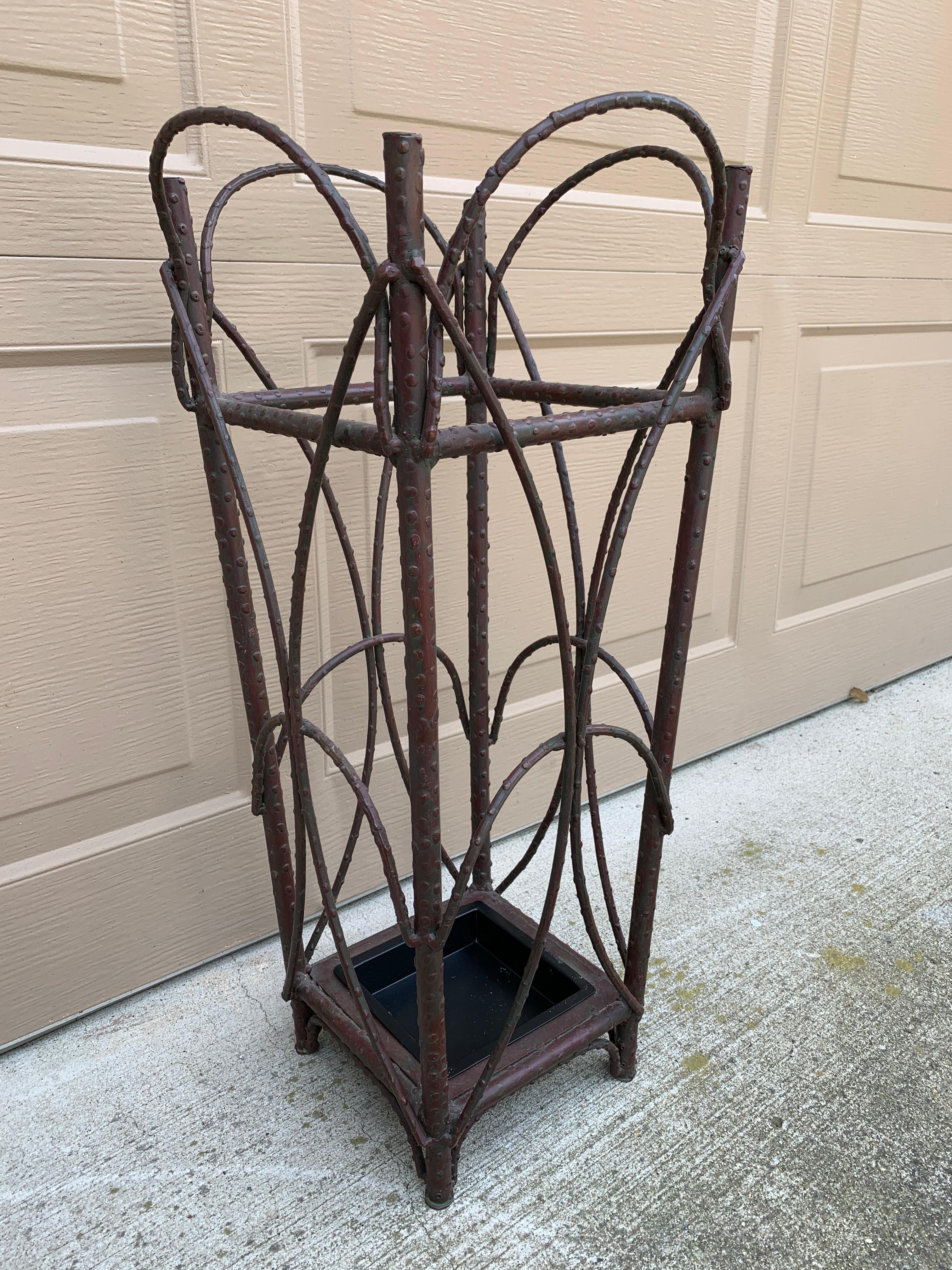 Early 20th Century Rustic Trompe L'oeil Faux Twig Iron Umbrella Stand For Sale 2