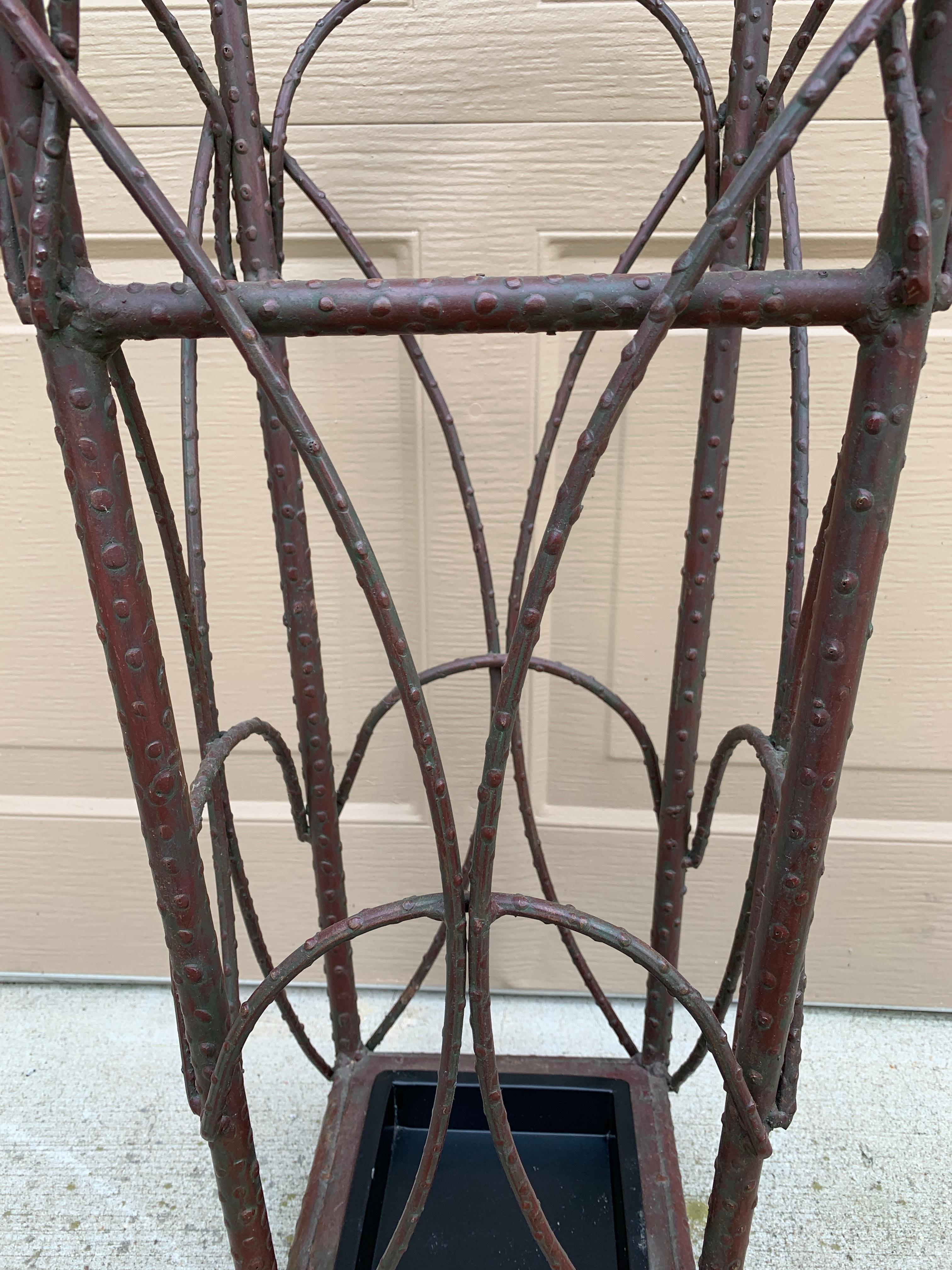 Early 20th Century Rustic Trompe L'oeil Faux Twig Iron Umbrella Stand For Sale 5
