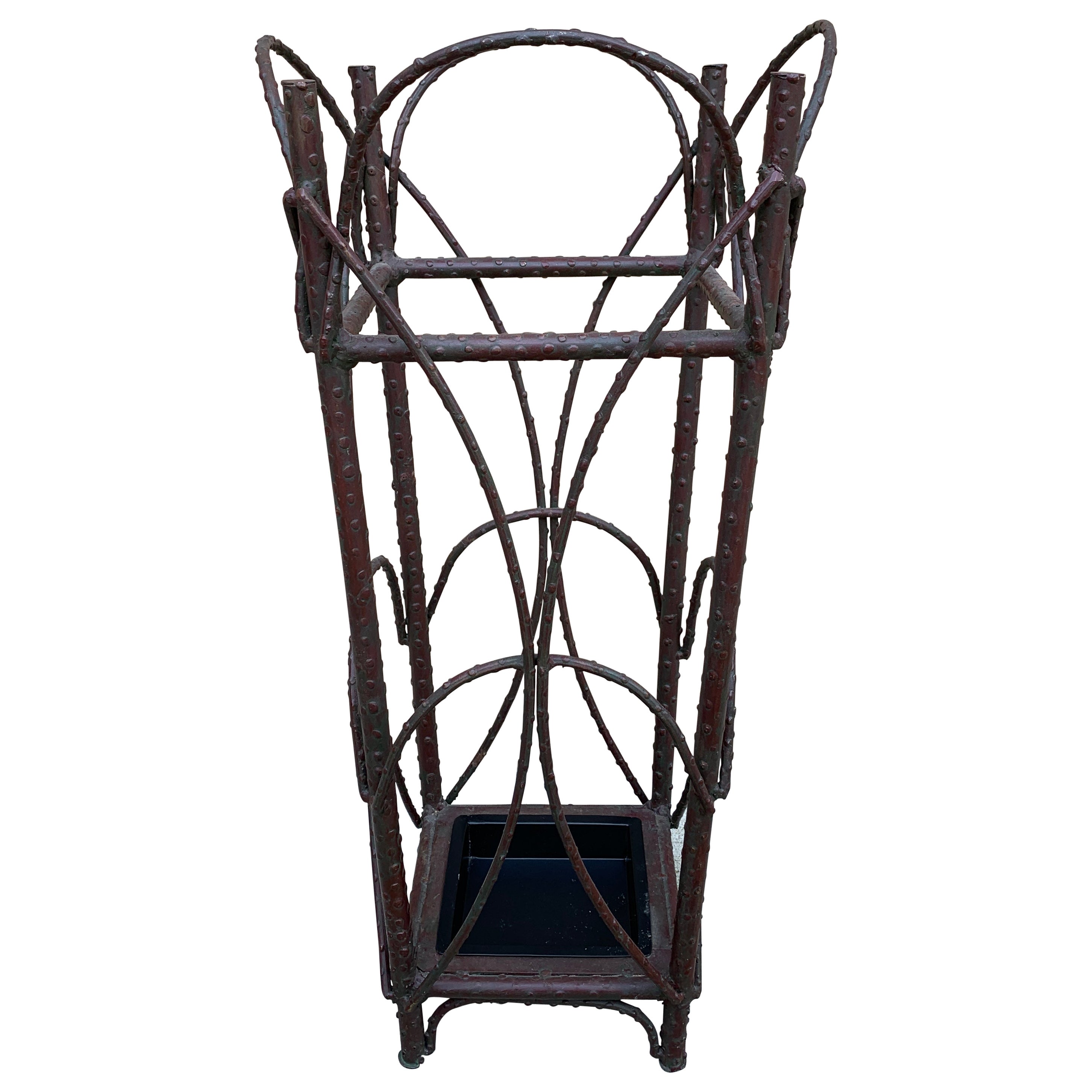 Early 20th Century Rustic Trompe L'oeil Faux Twig Iron Umbrella Stand For Sale
