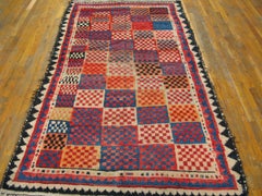 1920s Multicolor Checkered Persian Gabbeh Carpet 4'6"x8'3" Knotted Wool Rug