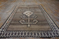 1900s Gray Medallion Tribal Antique Persian Gabbeh Carpet 5'x7' Knotted Wool Rug